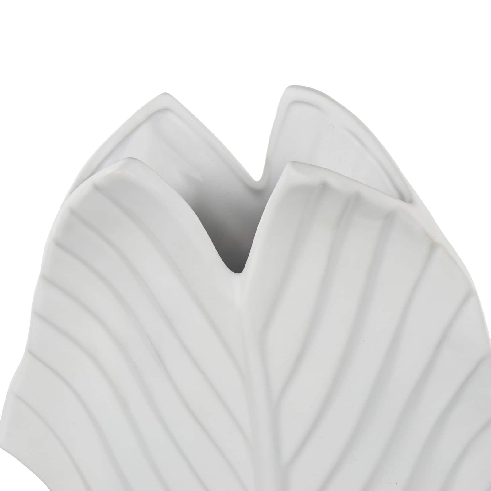 17" White Palm Tree Curved Leaf Decorative Ceramic Vase