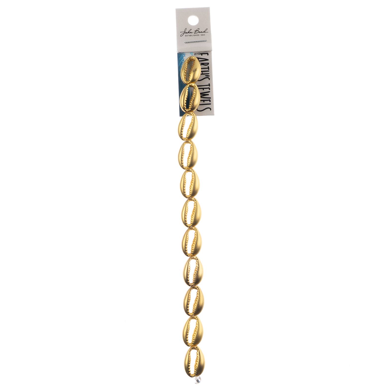 John Bead Matte Gold Metal Cowrie Beads, 16mm
