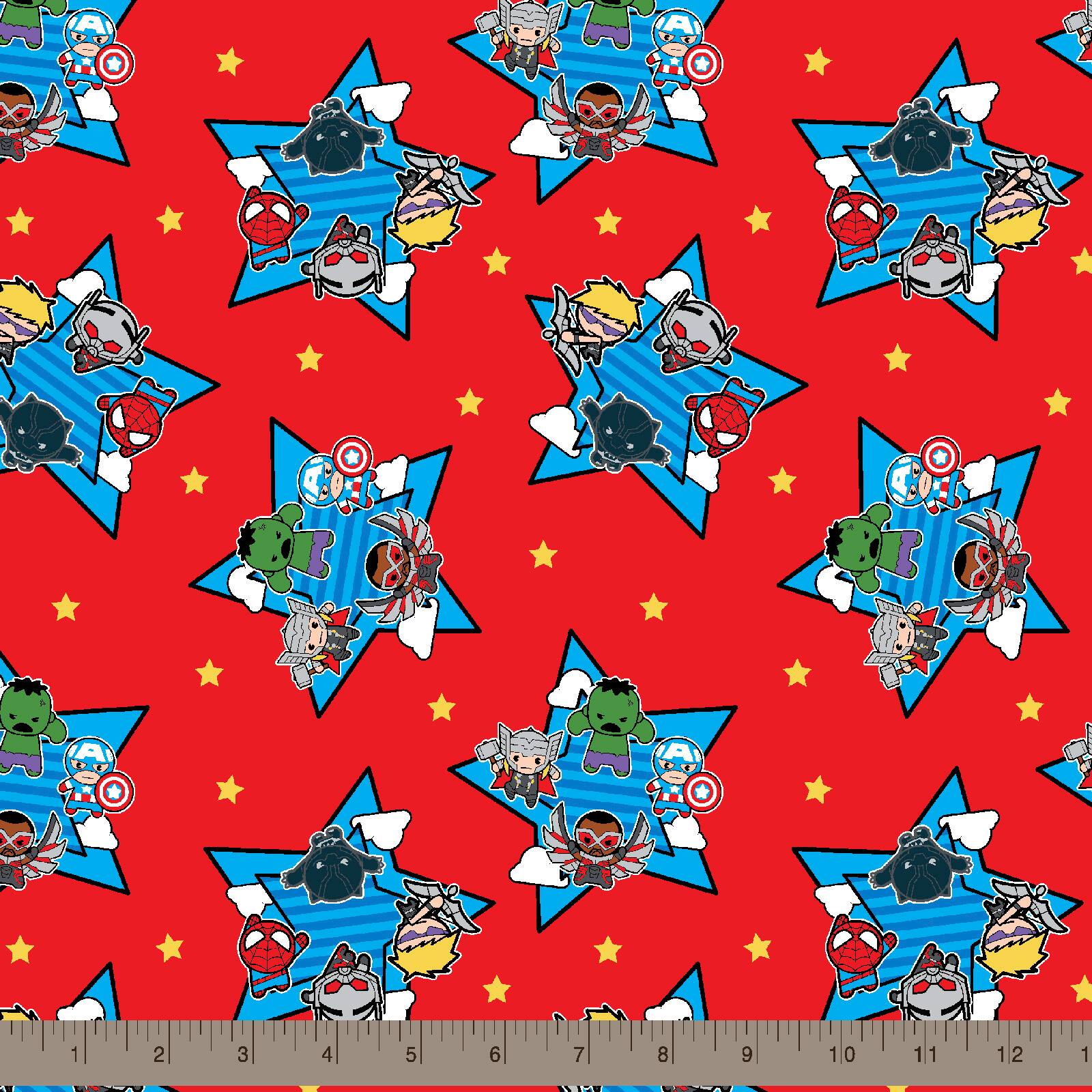 Marvel Kawaii Red Superheroes Cotton Fabric