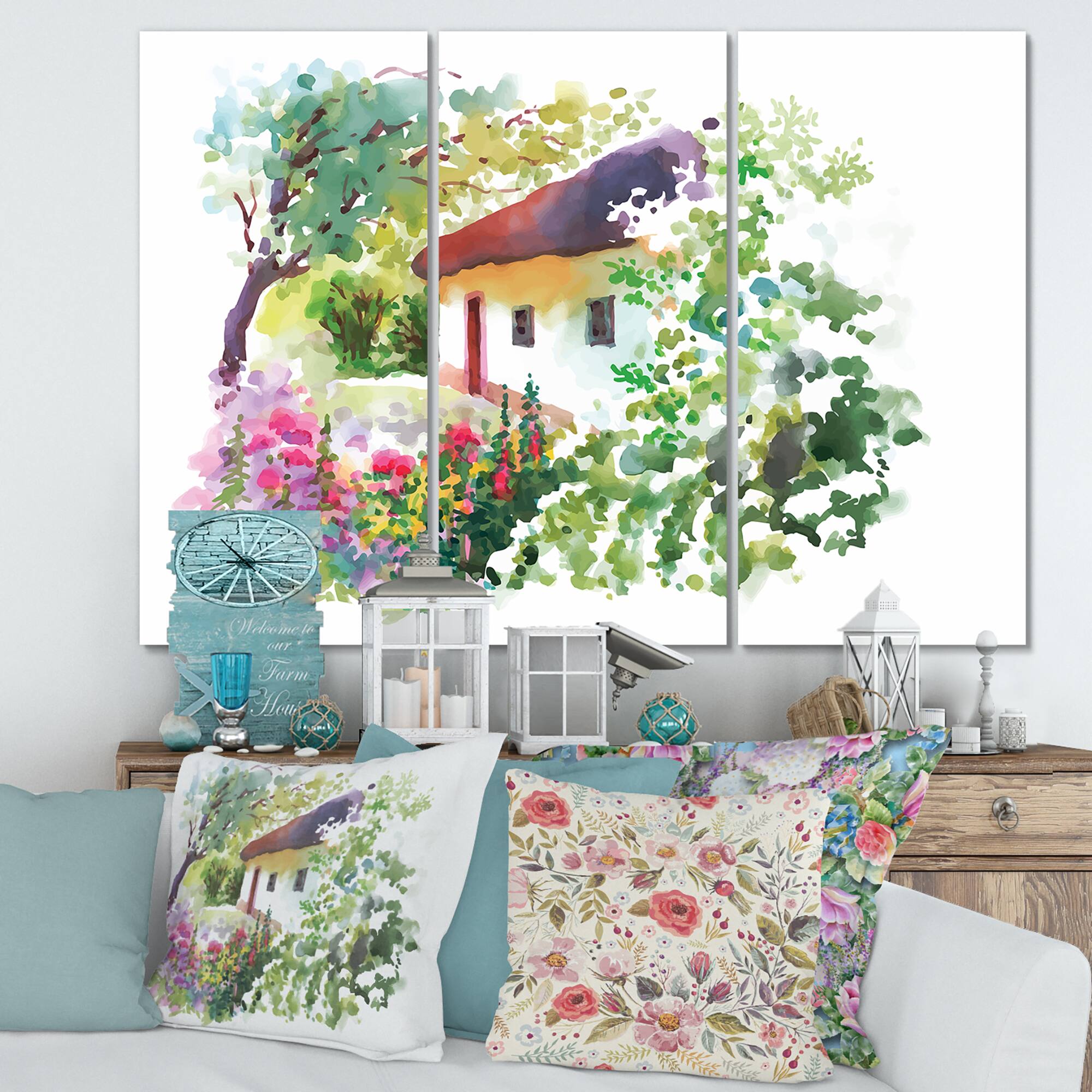 Designart - Rural Village On A Green Summer Day - Traditional Canvas Wall Art Print