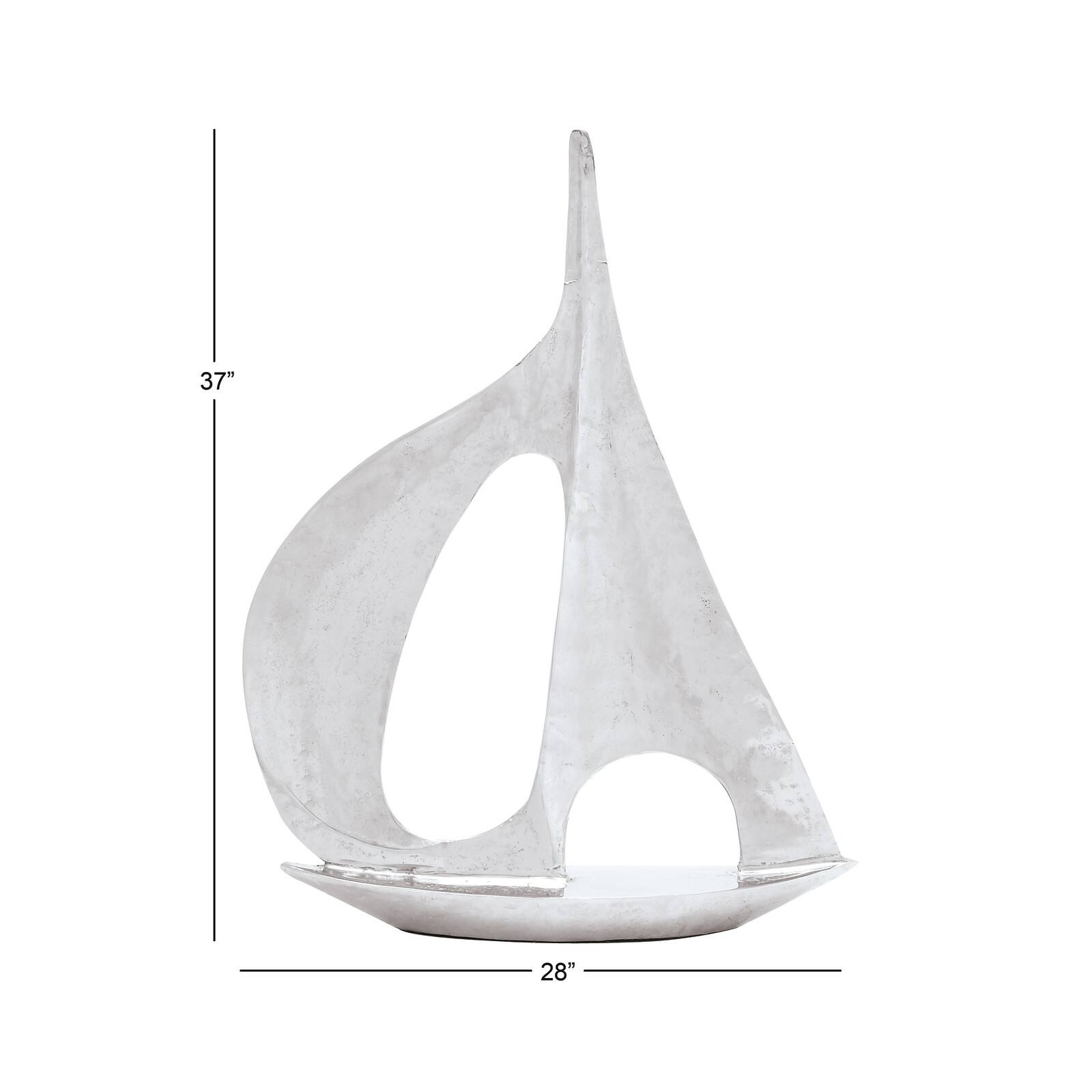 37" Silver Aluminum Sailboat Sculpture