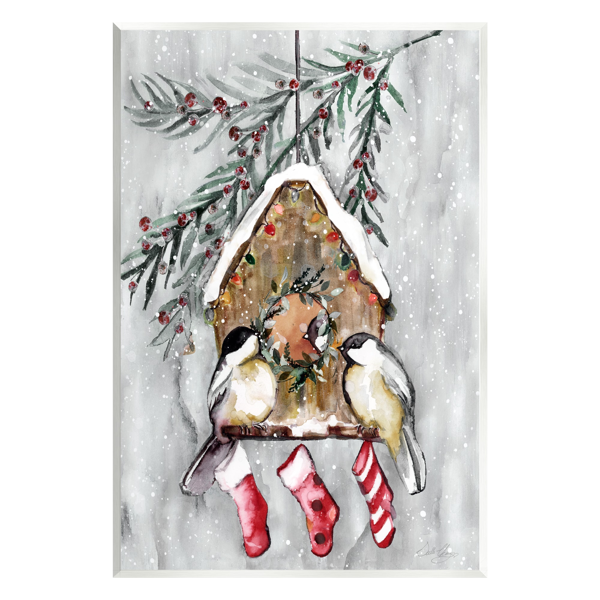 Stupell Industries Holiday Stockings Birdhouse Perched Wall Plaque Art