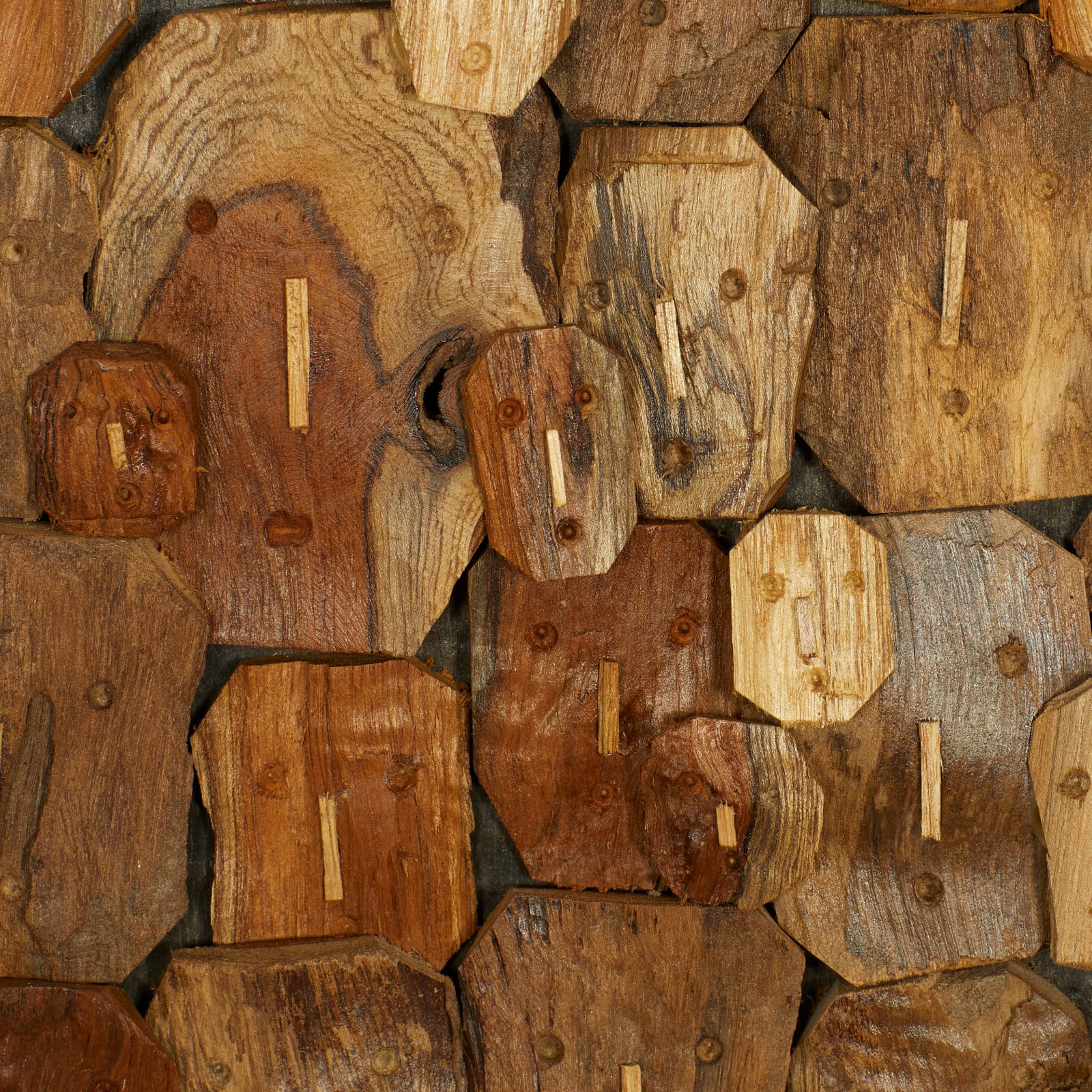 Rectangular Brown Wood Totem Face Wall Art, 32" x 14" x 2"