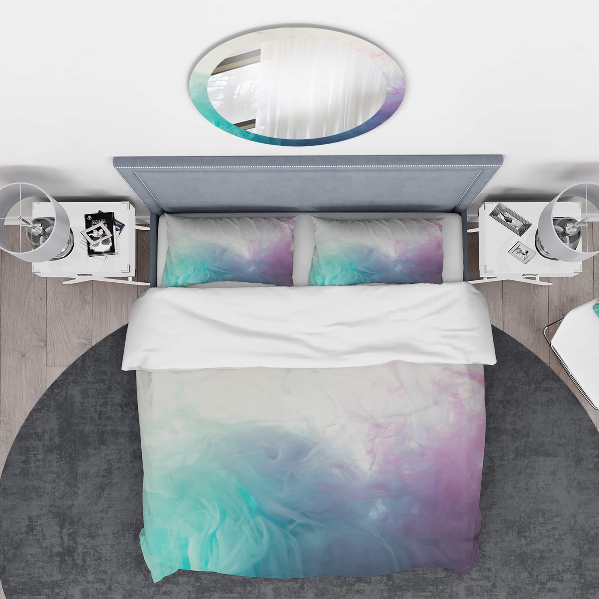 Designart 'Cyan, Blue and Pink water in Ink Composition' Mid-Century Modern Bedding Set - Duvet Cover & Shams