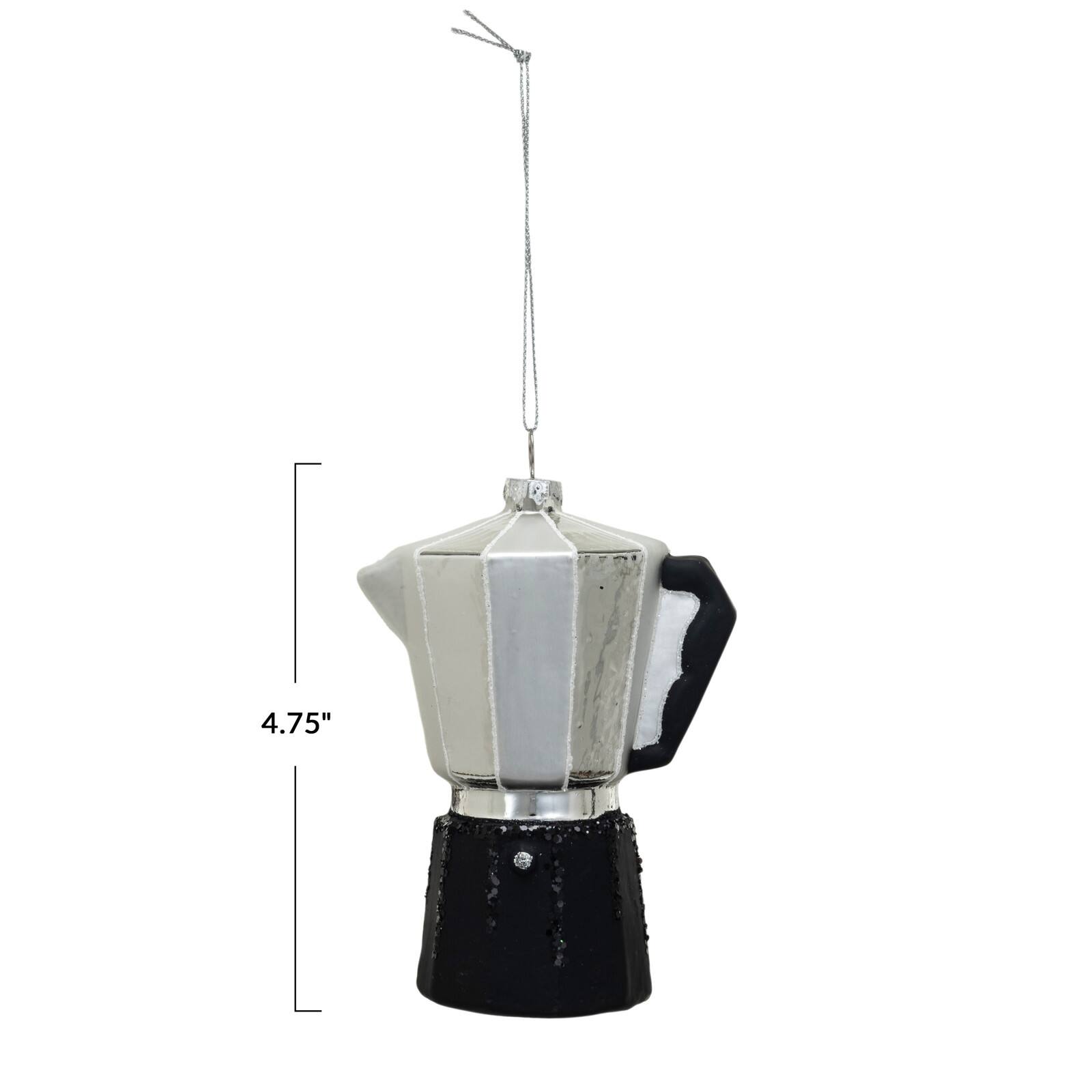Hello Honey® 4.75" Black & Silver Finish Glass Espresso Pot Ornament
