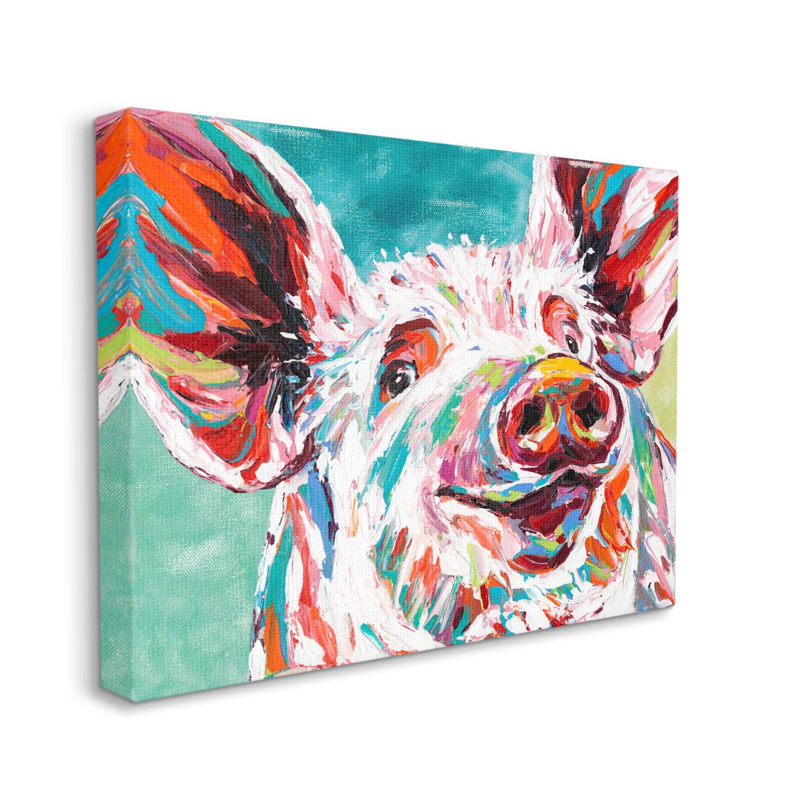Stupell Industries Brightly Painted Pig Canvas Wall Art