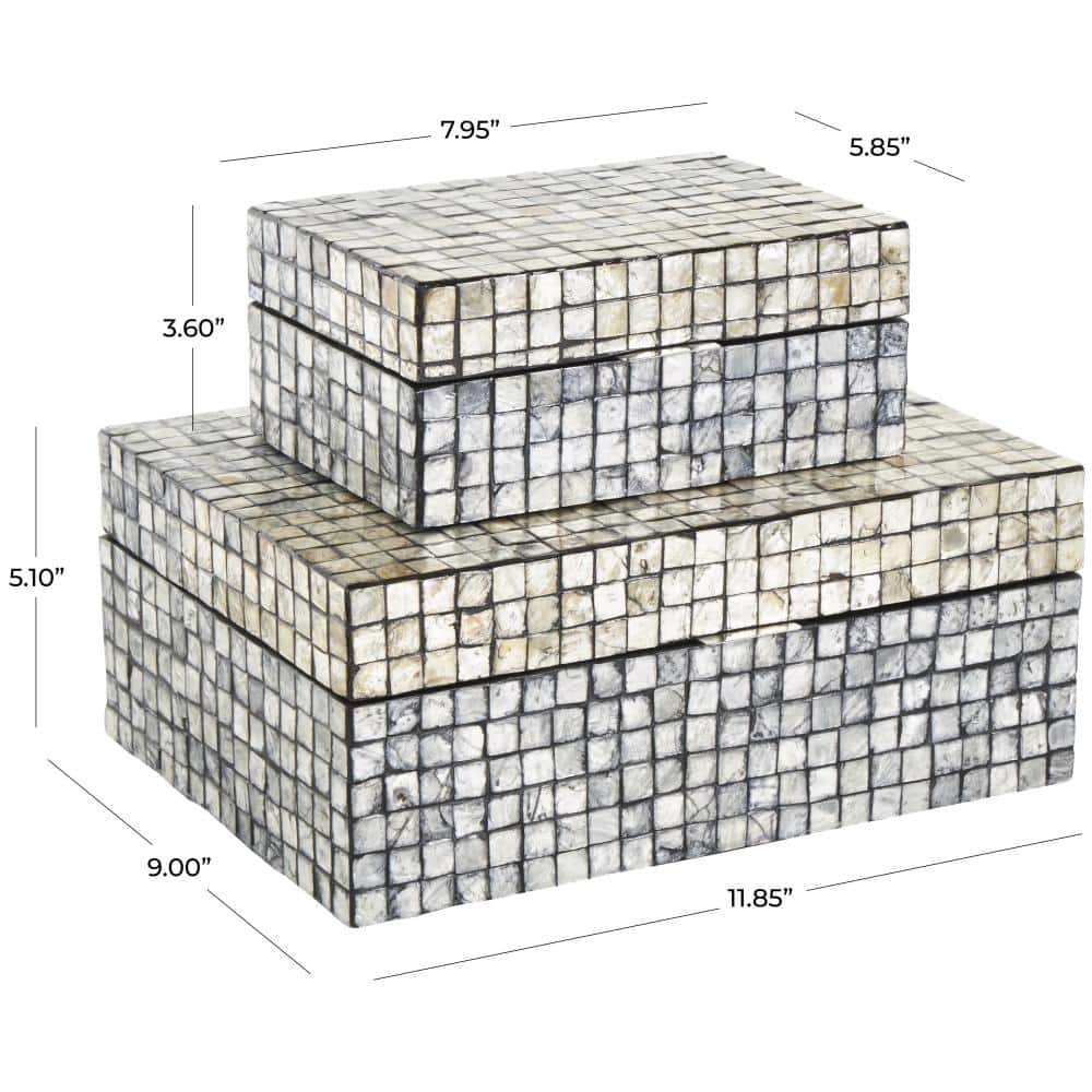 Gray Mother of Pearl Shell Geometric Handmade Square Mosaic Storage Box Set