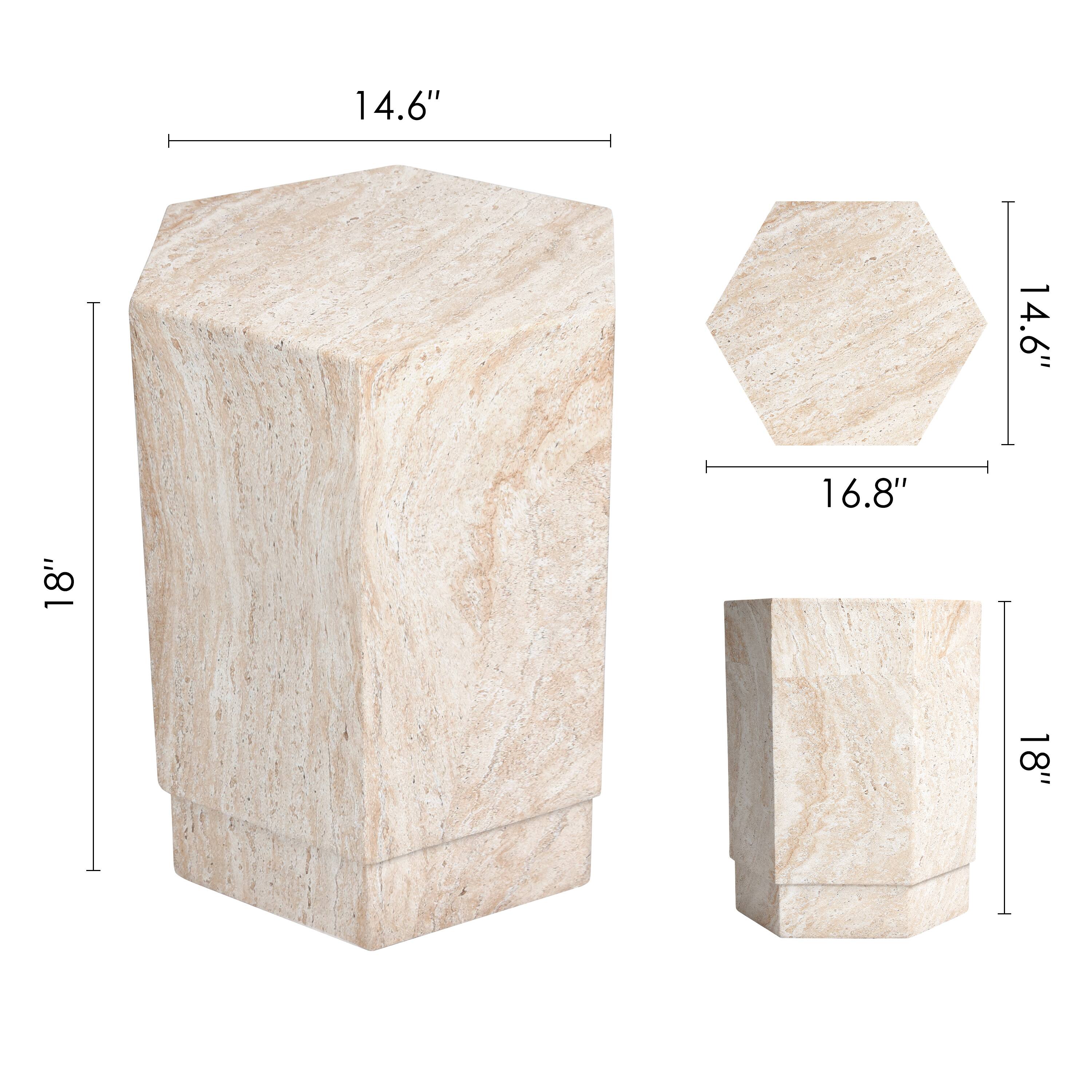 Empire Art Direct 18" Hexagonal Travertine Finish Side Accent Table