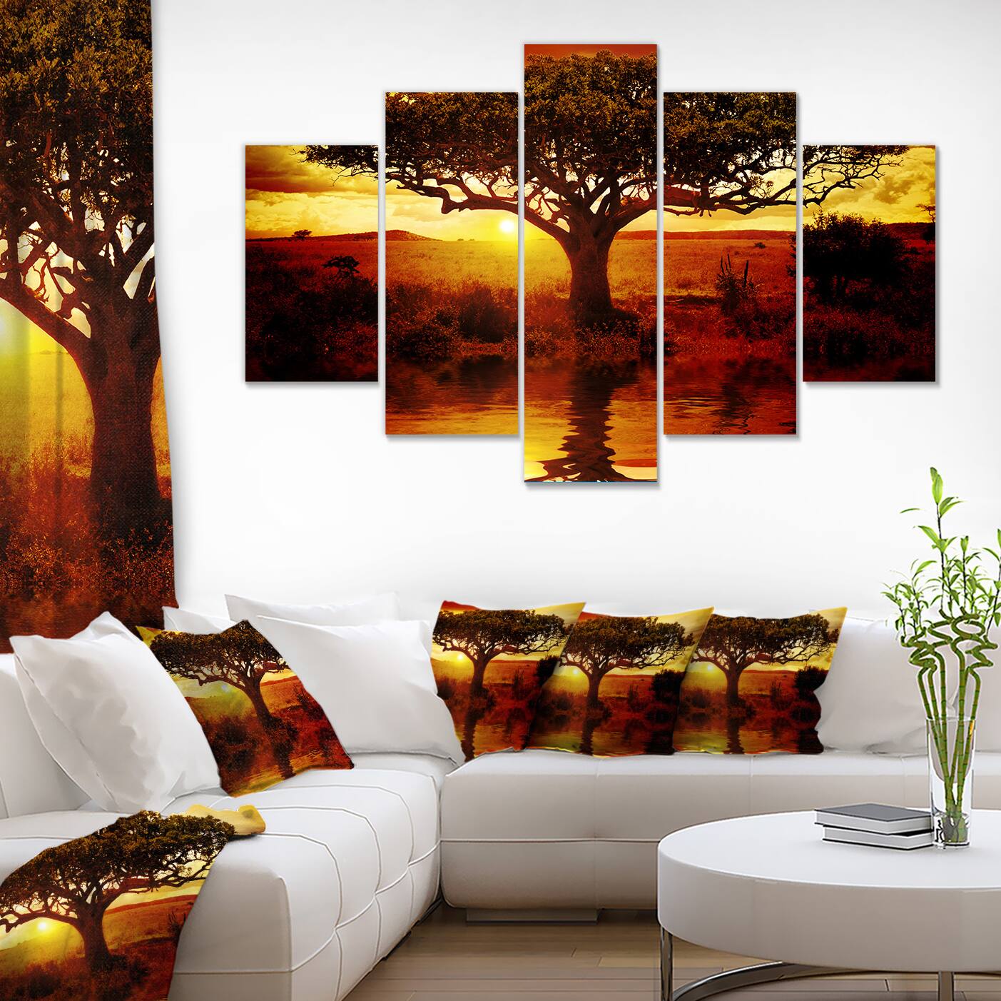Designart - Lonely Tree in African Sunset - Oversized African Landscape Canvas Art