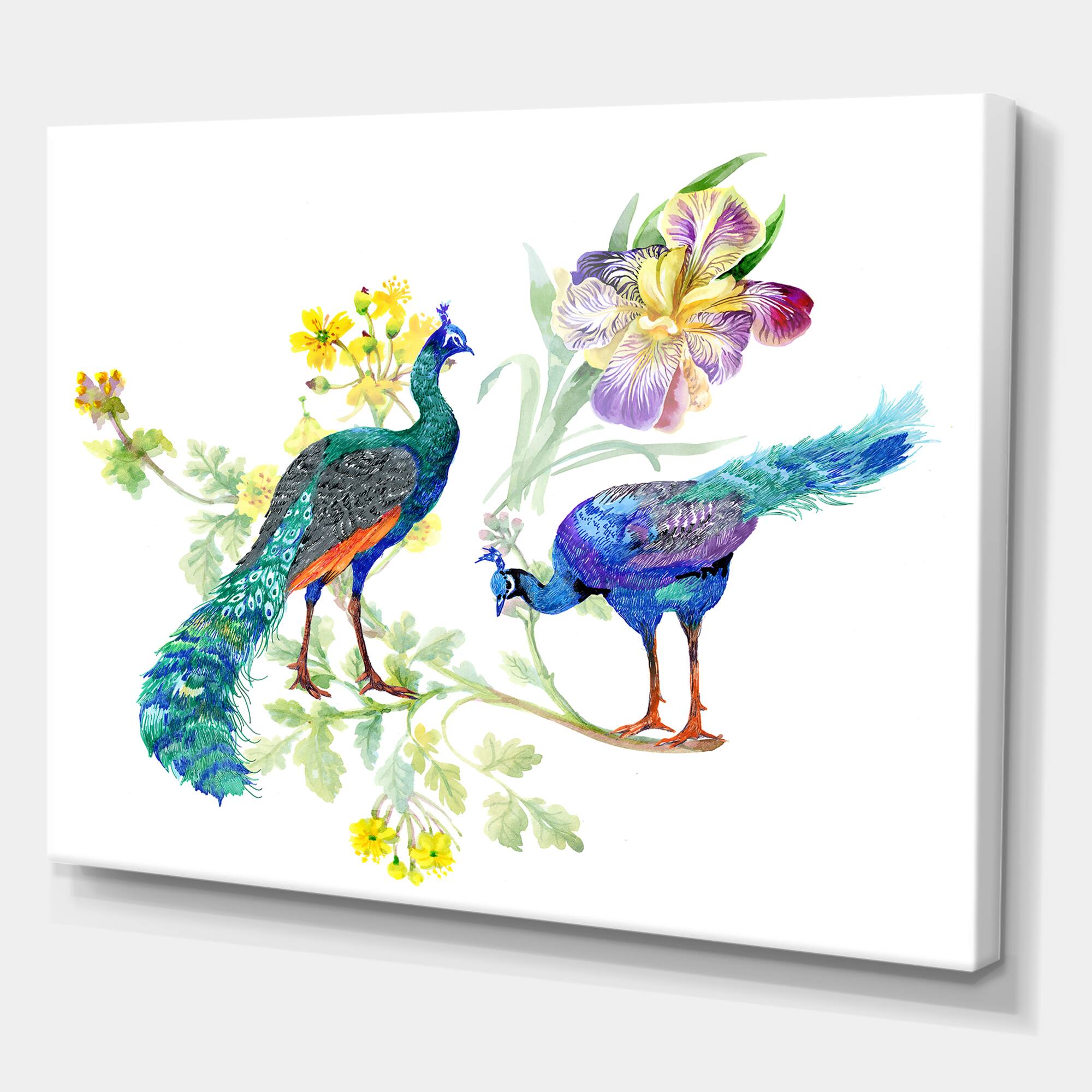 Designart - Peacocks and Iris Flowers