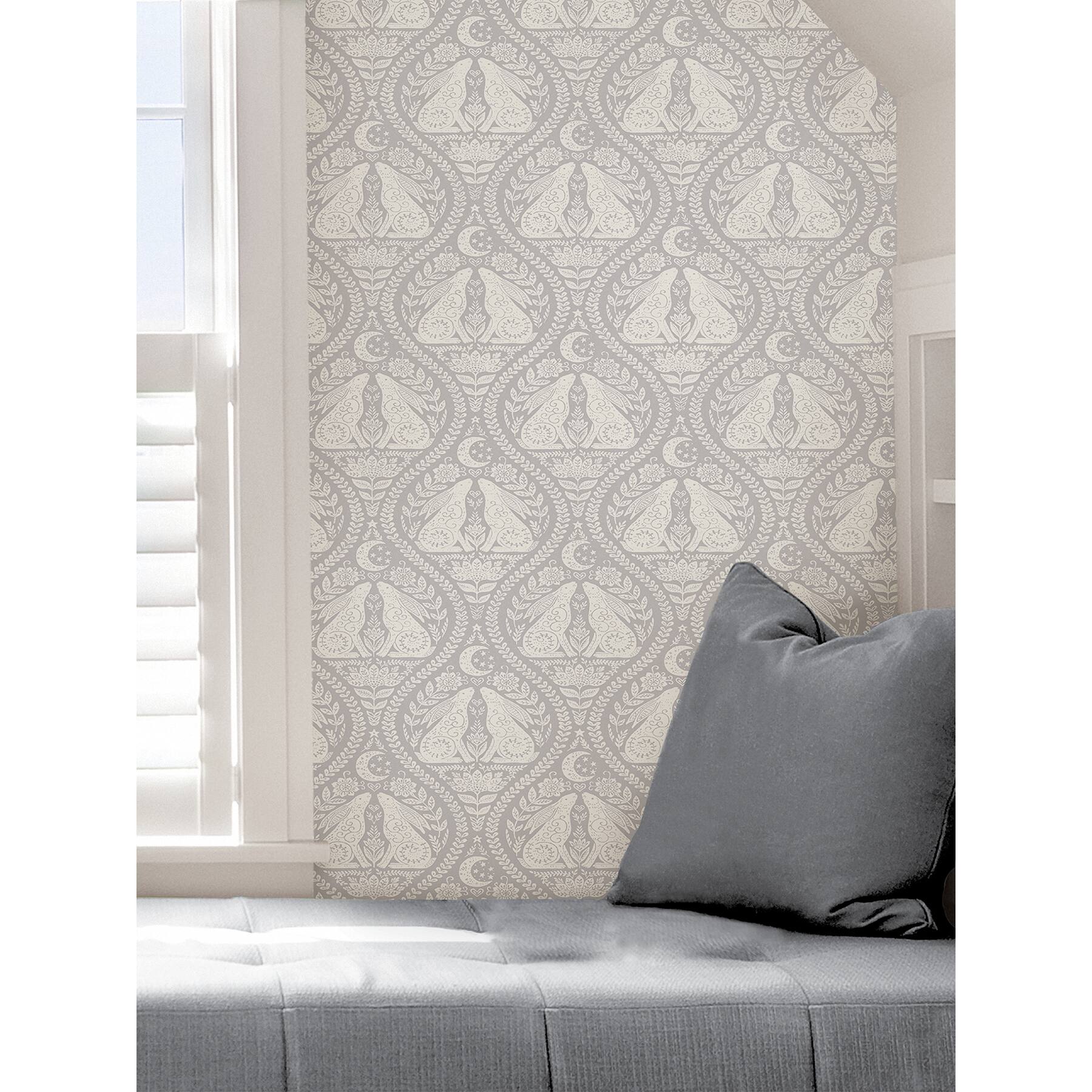 NuWallpaper Gray Moon Rabbit Peel & Stick Wallpaper