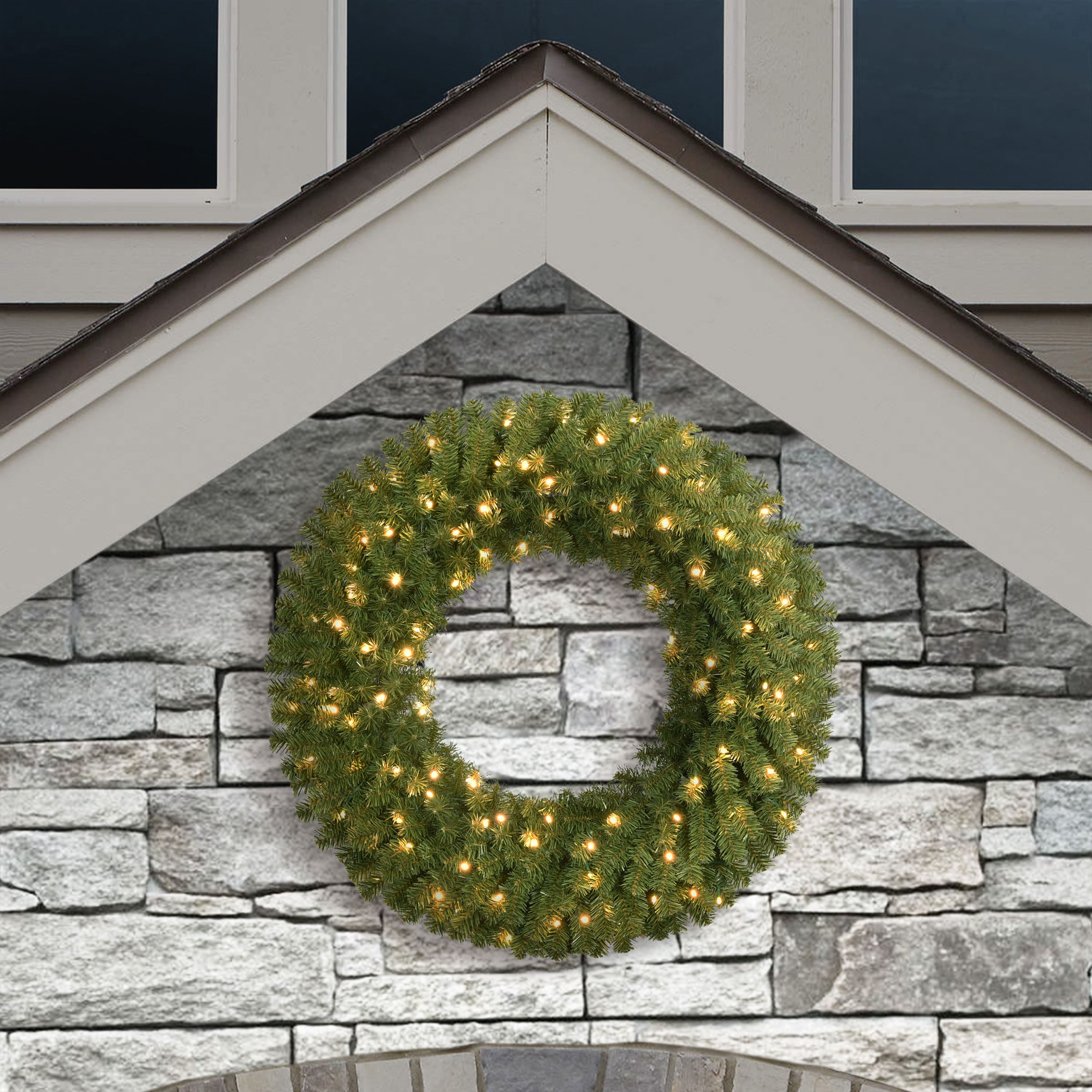 36" Pre-Lit Artificial Utah Spruce Wreath, Warm White LED Lights