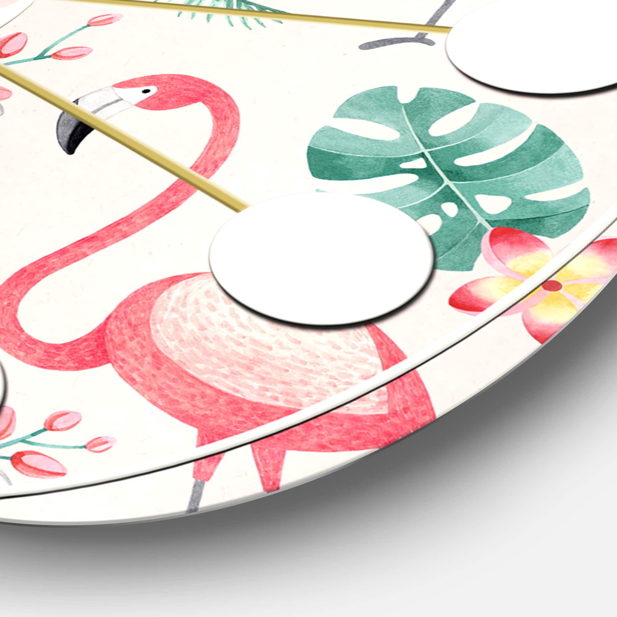 Designart 'Tropical Botanicals, Flowers And Flamingo Ii Mid-Century Modern Wall Clock