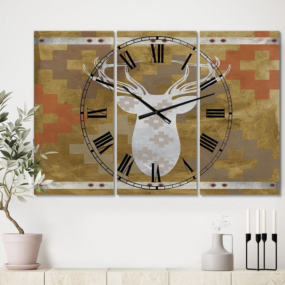Designart Patterned White Deer Head Traditional Multipanel Wall Clock