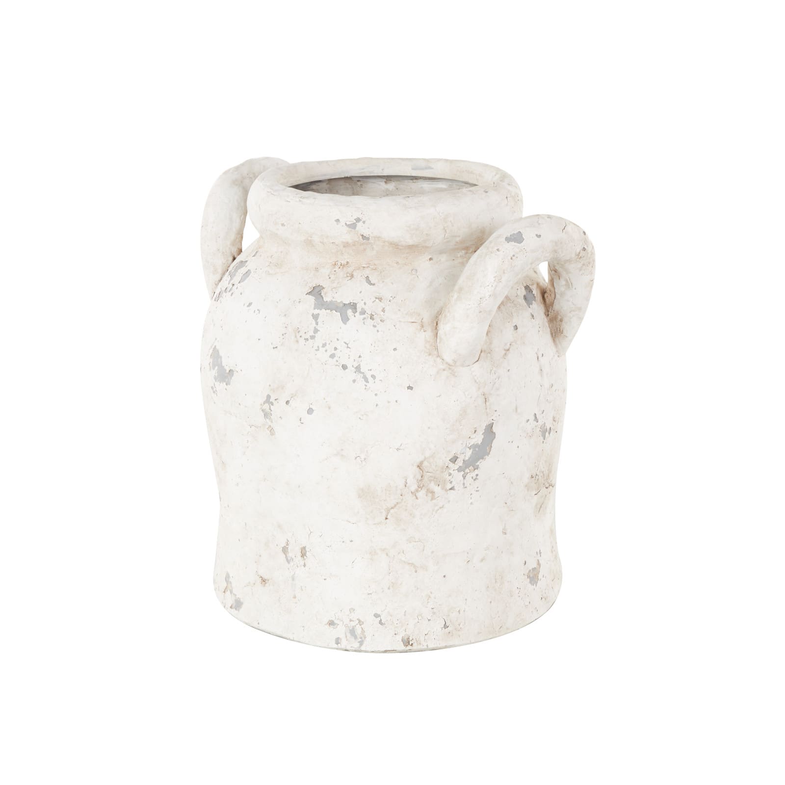 10.5" Cream Ceramic Antique Style Distressed Decorative Vase with Handles
