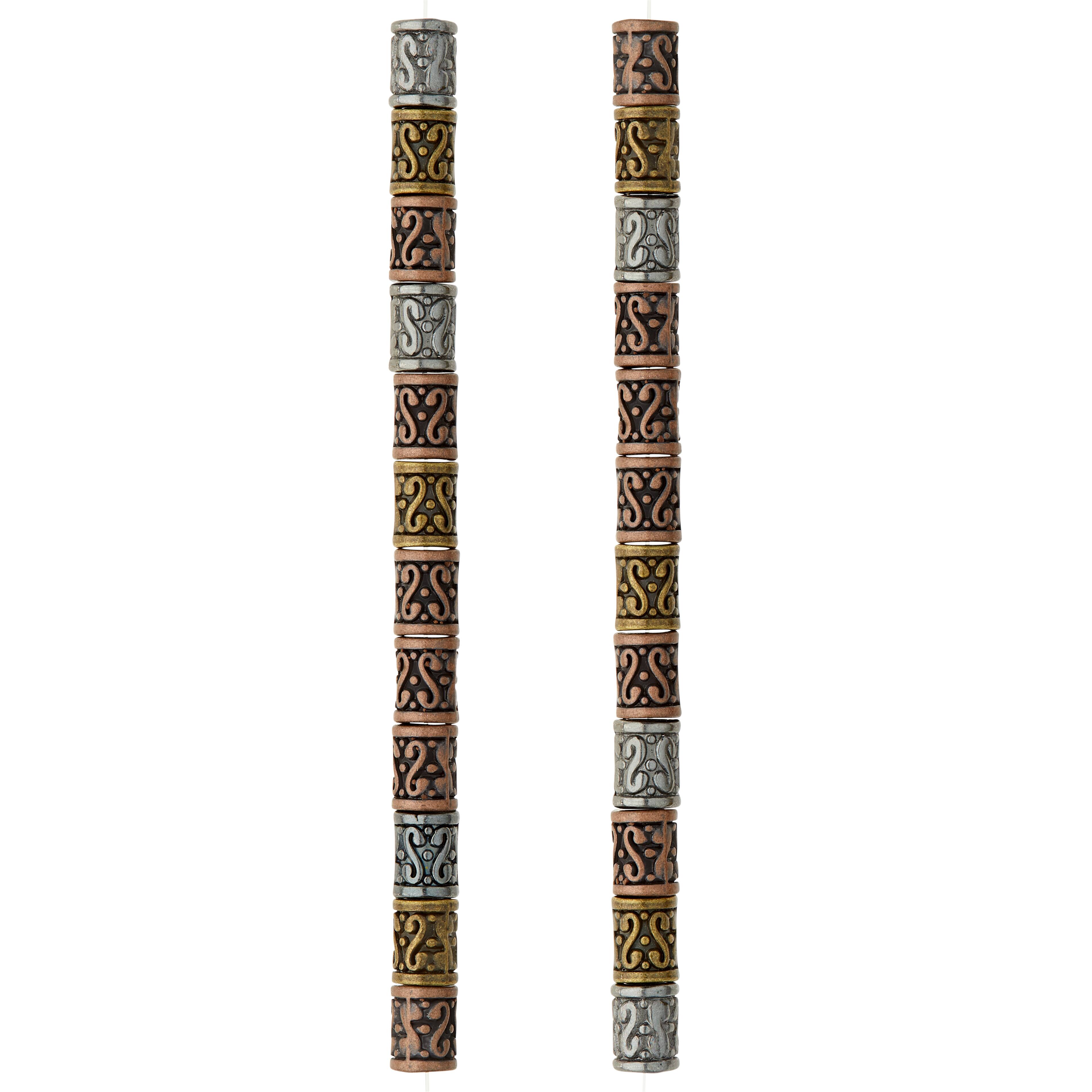 12 Pack: Metal Carved Tube Beads, 9mm by Bead Landing™