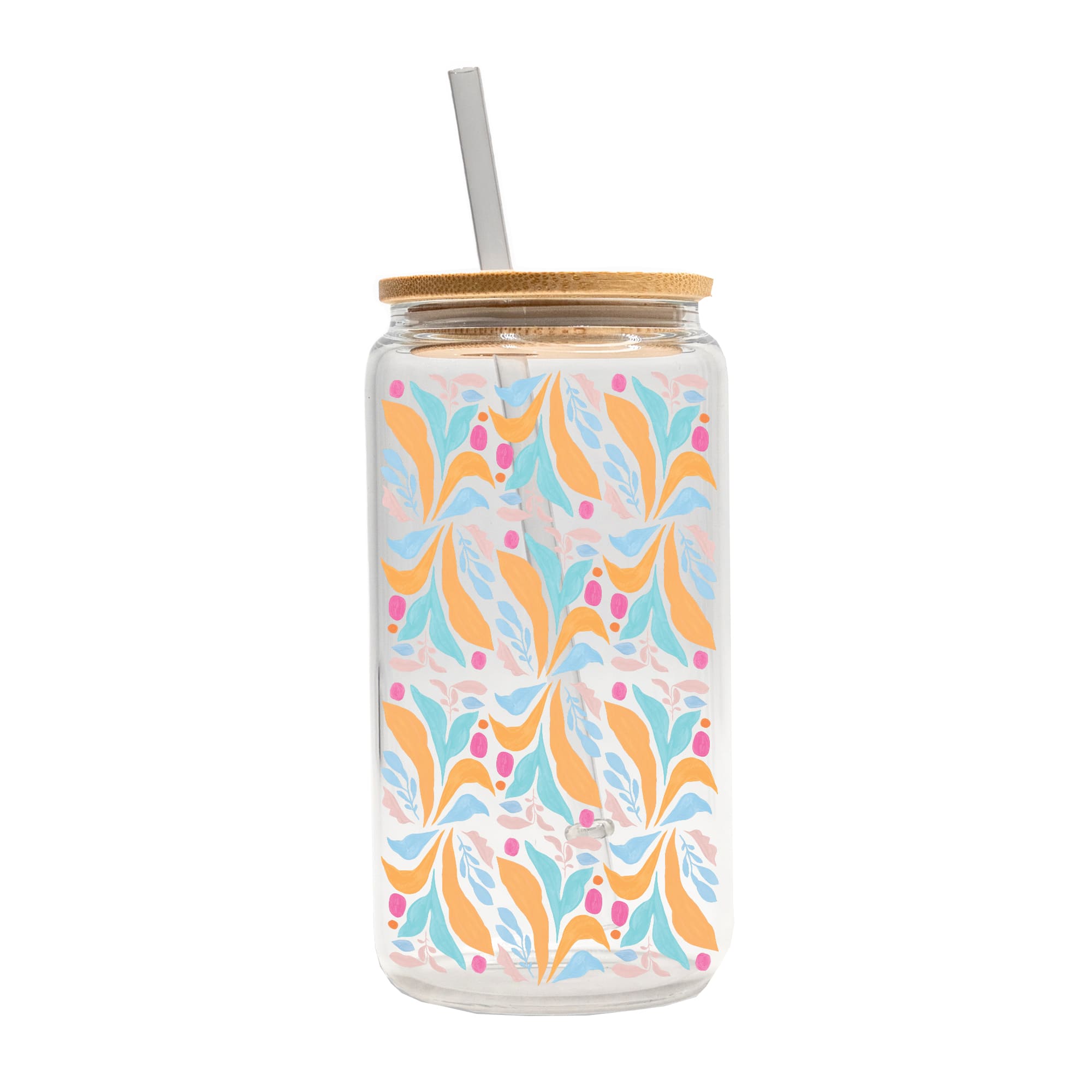 16oz. Fun Foliage Pattern Glass Can Cup