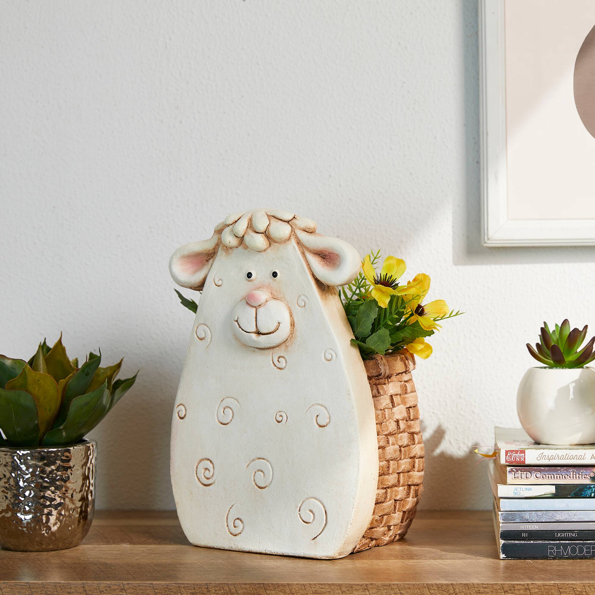 Glitzhome® 12.5" Cute Sheep Statue Planter