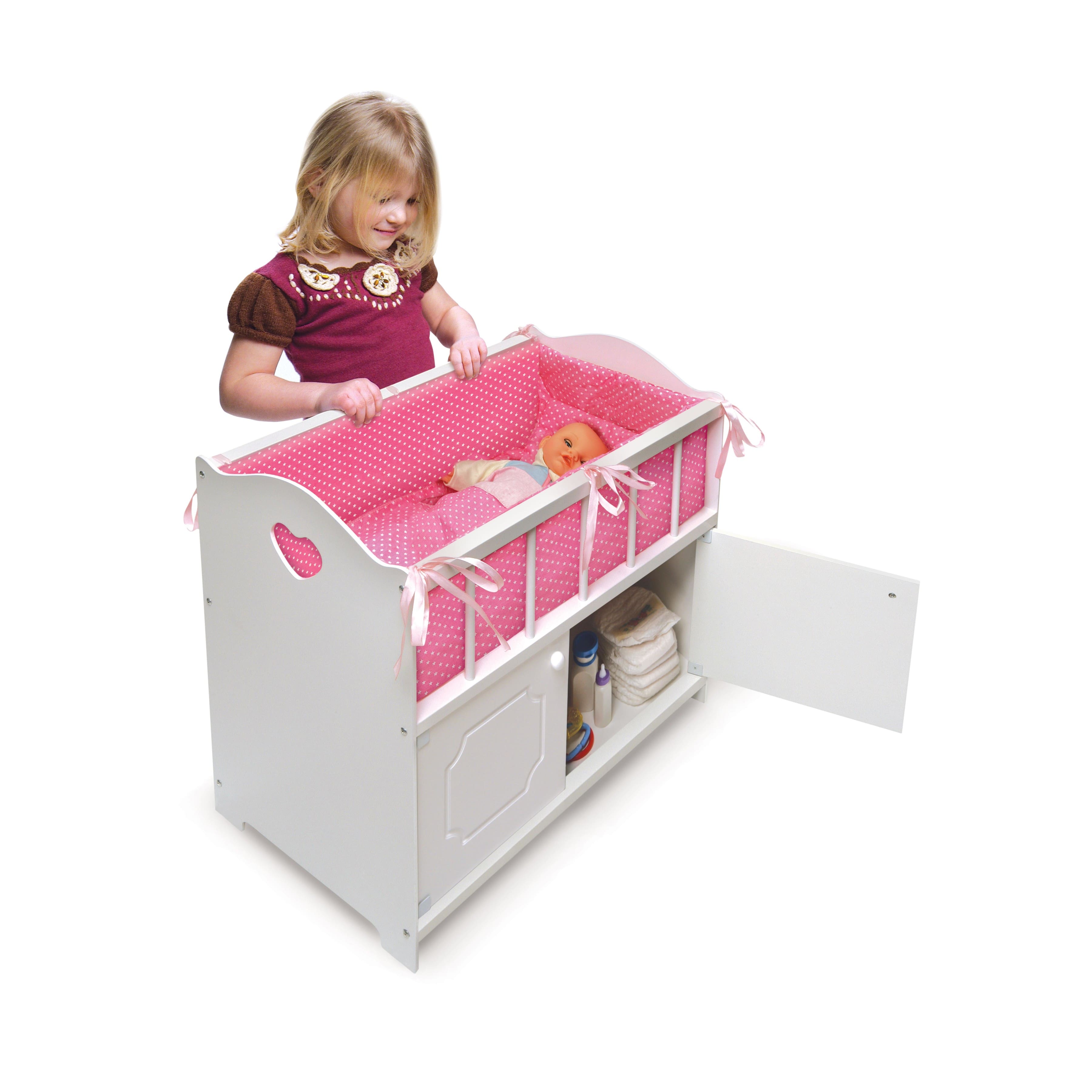 Badger Basket White Storage Doll Crib with Bedding