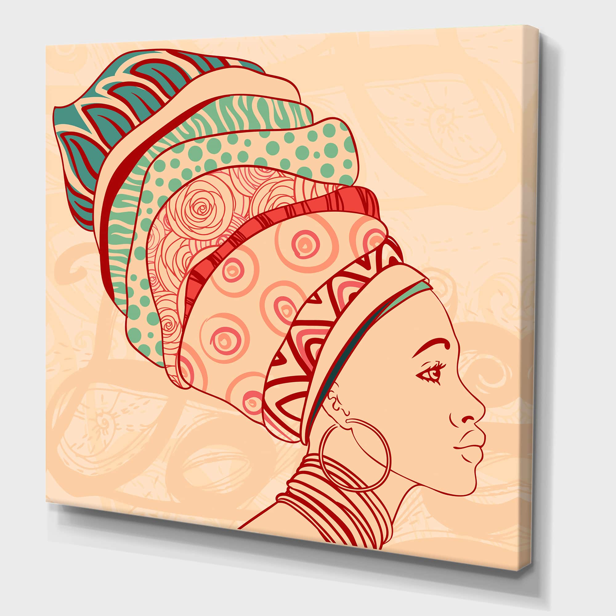 Designart - African American Woman with Turban II - Modern Canvas Wall Art Print