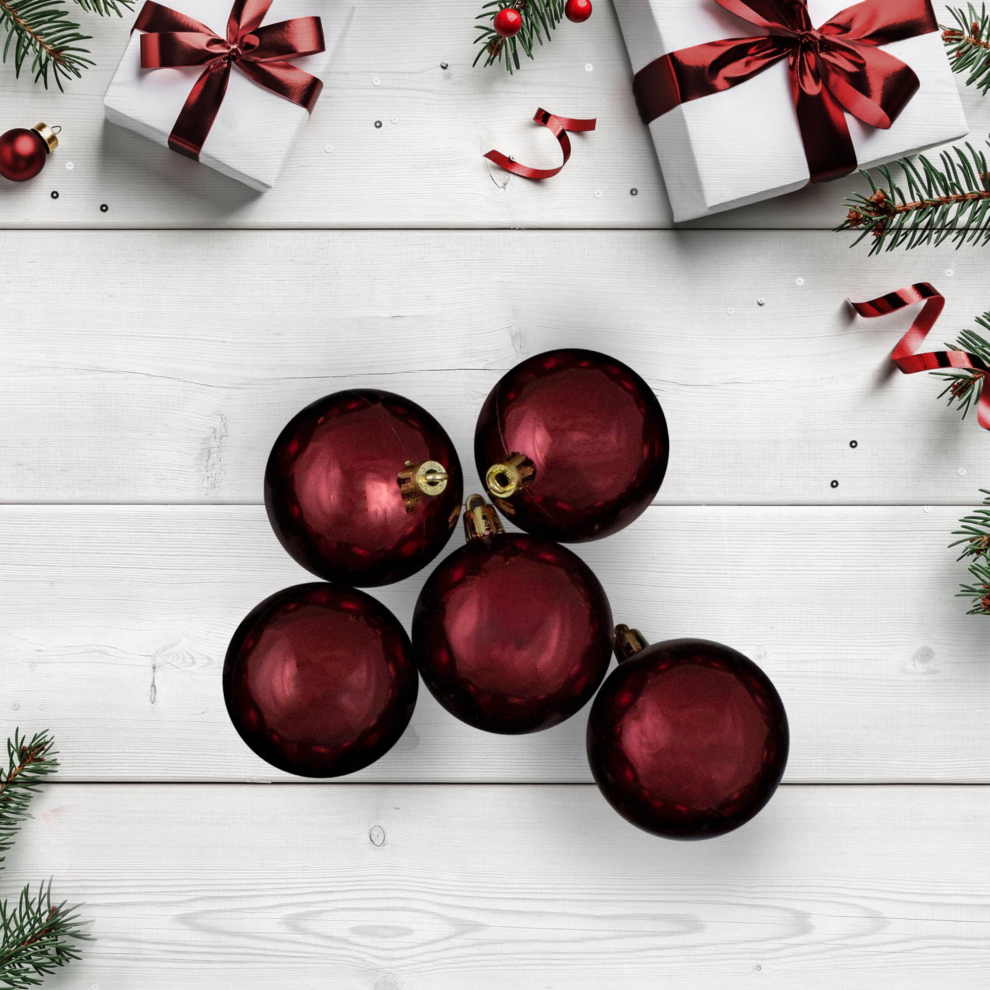 60ct Shiny Burgundy Red Shatterproof Ball Ornaments