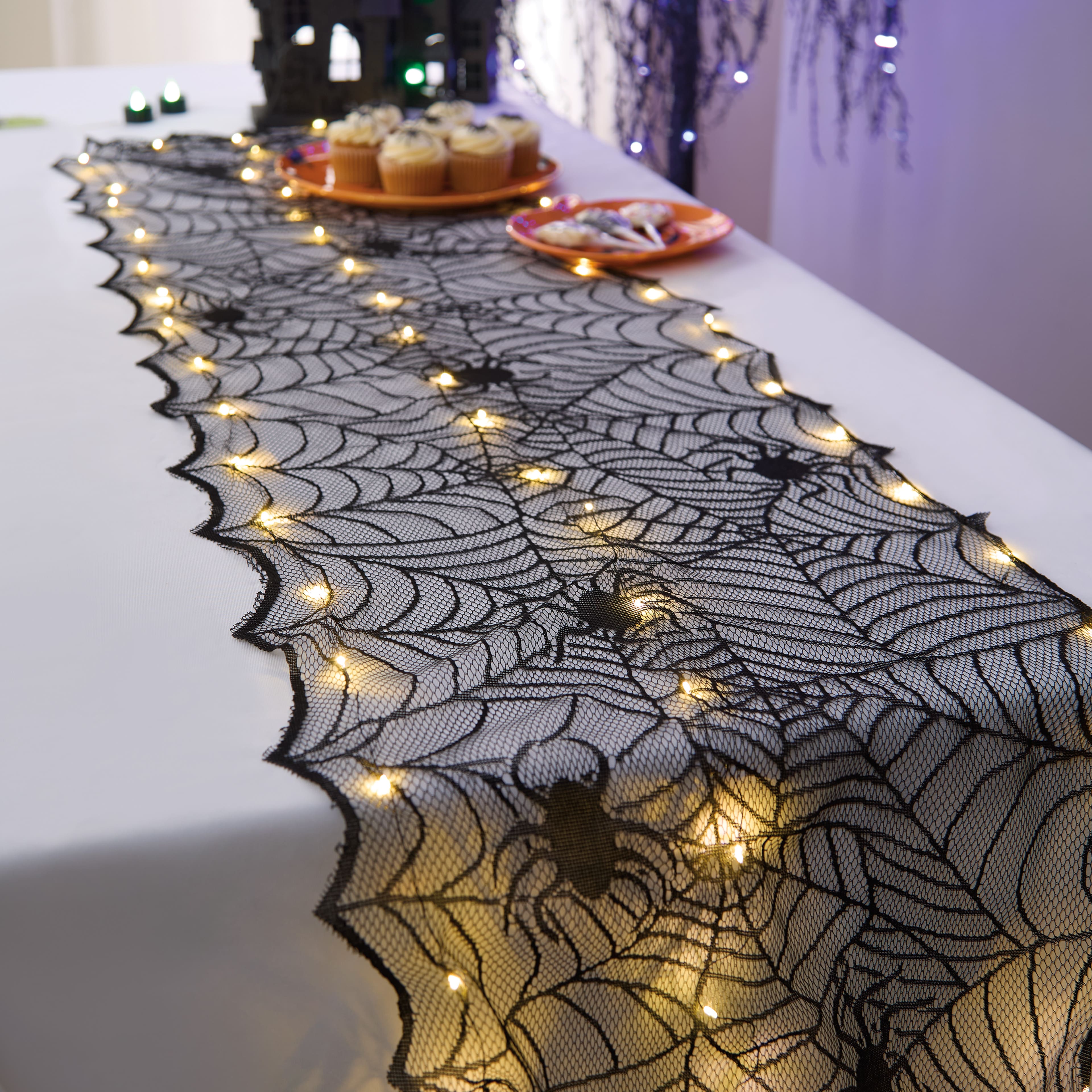 18" x 72" Black Spiderweb LED Lighted Table Runner by Ashland®