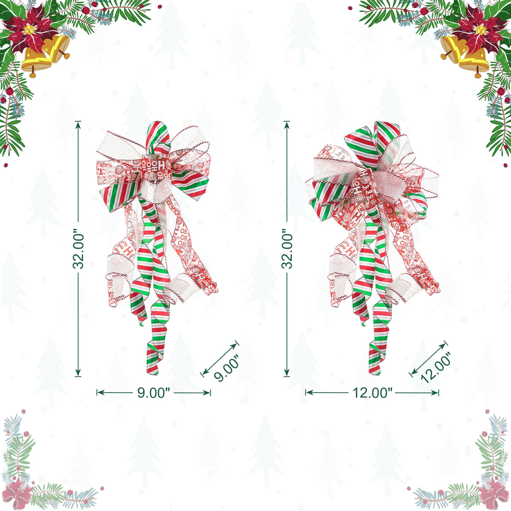 Glitzhome® 32" Whimsical Red & Green Ribbon Christmas Bows, 9ct.