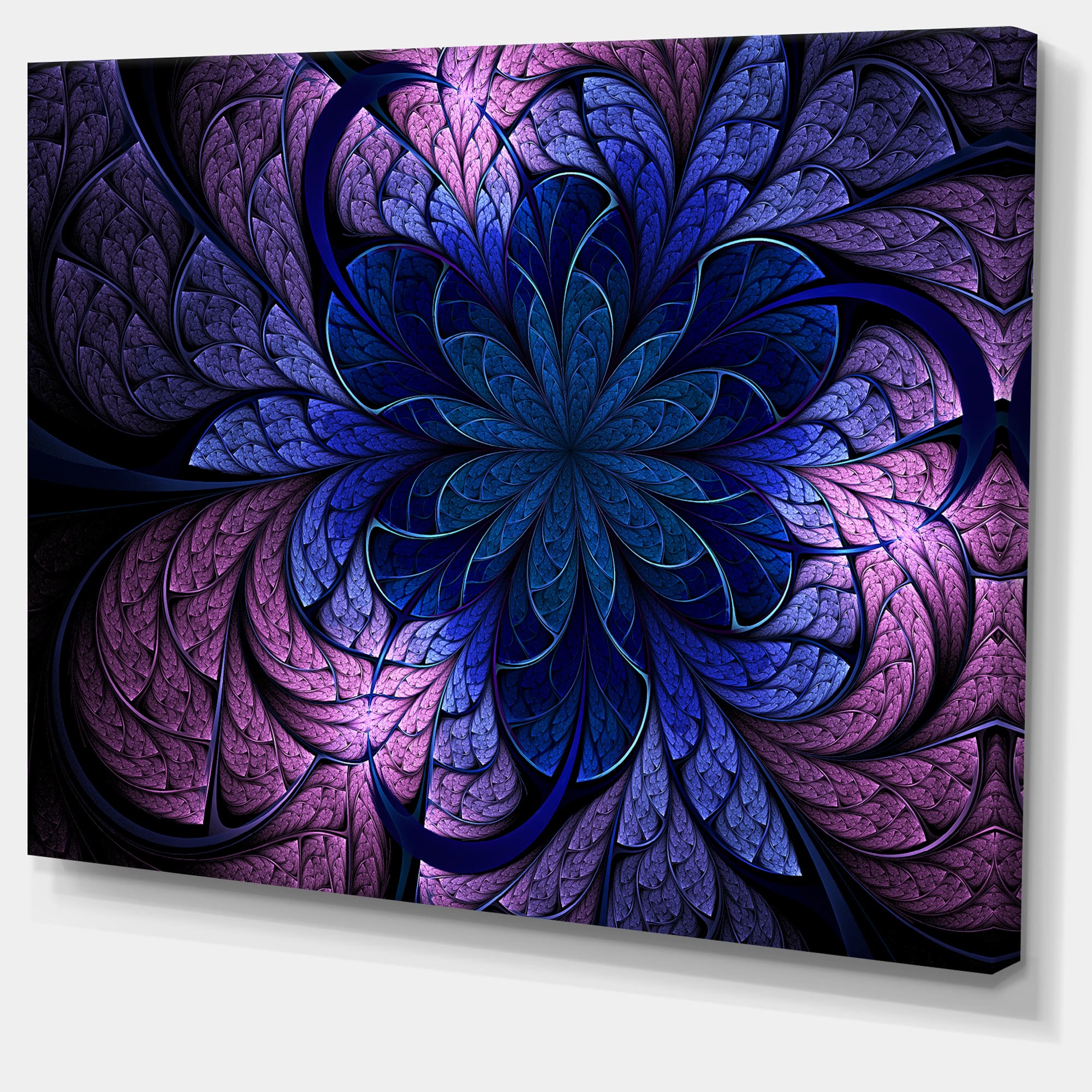 Designart - Blue Purple Digital Art Fractal Flower - Floral Canvas Art Print