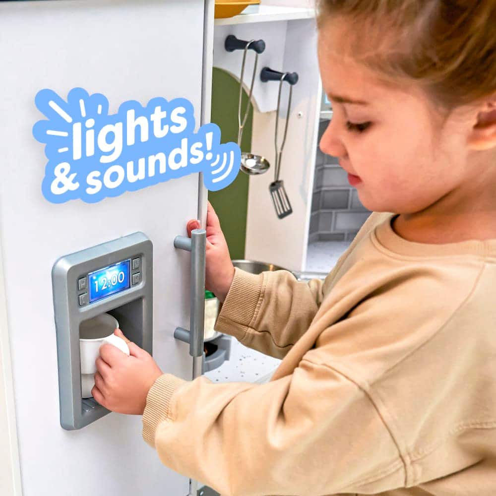 KidKraft White Ultimate Corner Play Kitchen Set with Lights & Sounds