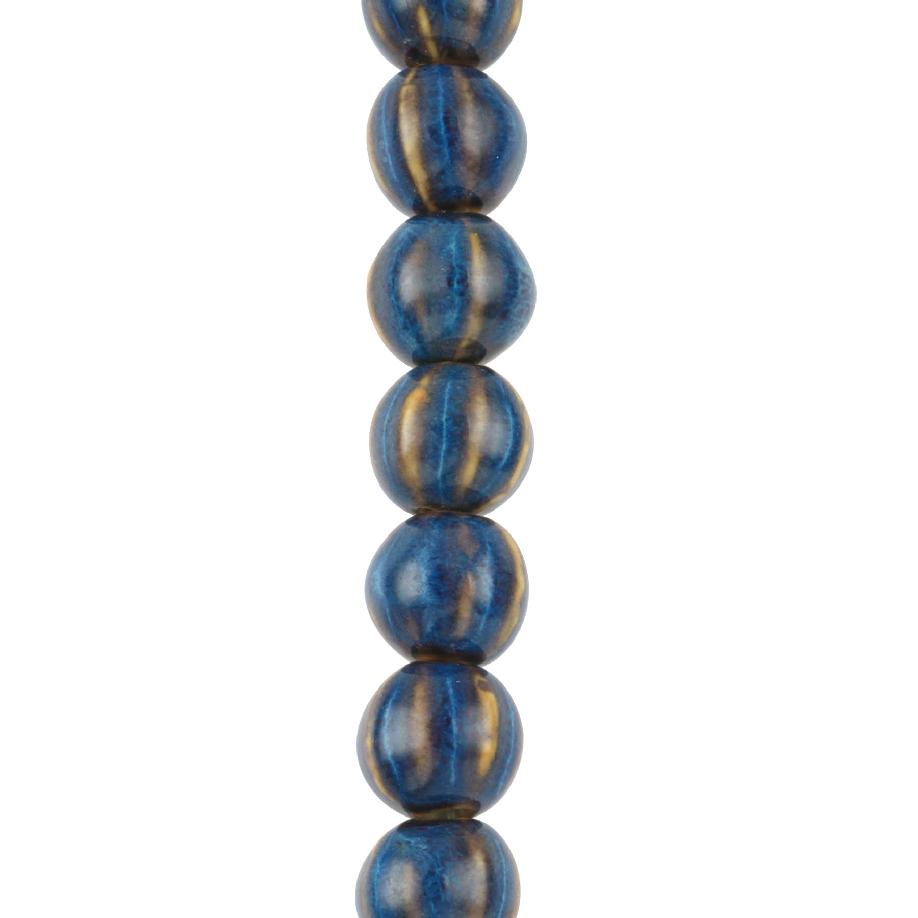Blue Ceramic Round Melon Beads, 15mm by Bead Landing™