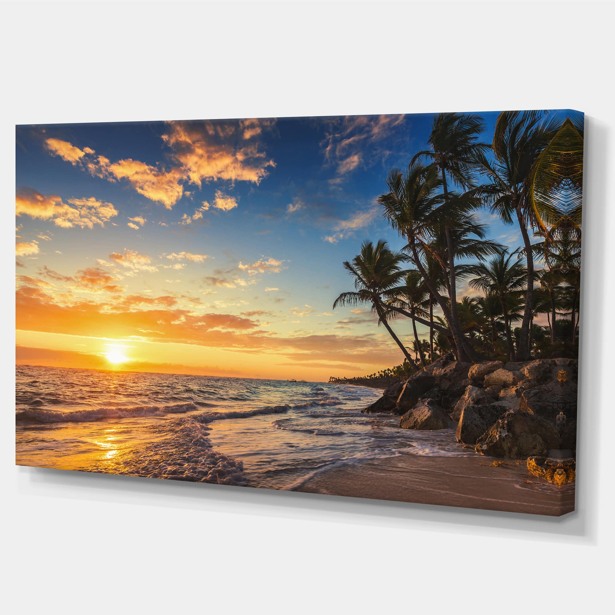 Designart - Paradise Tropical Island Beach with Palms - Extra Large Seascape Art Canvas
