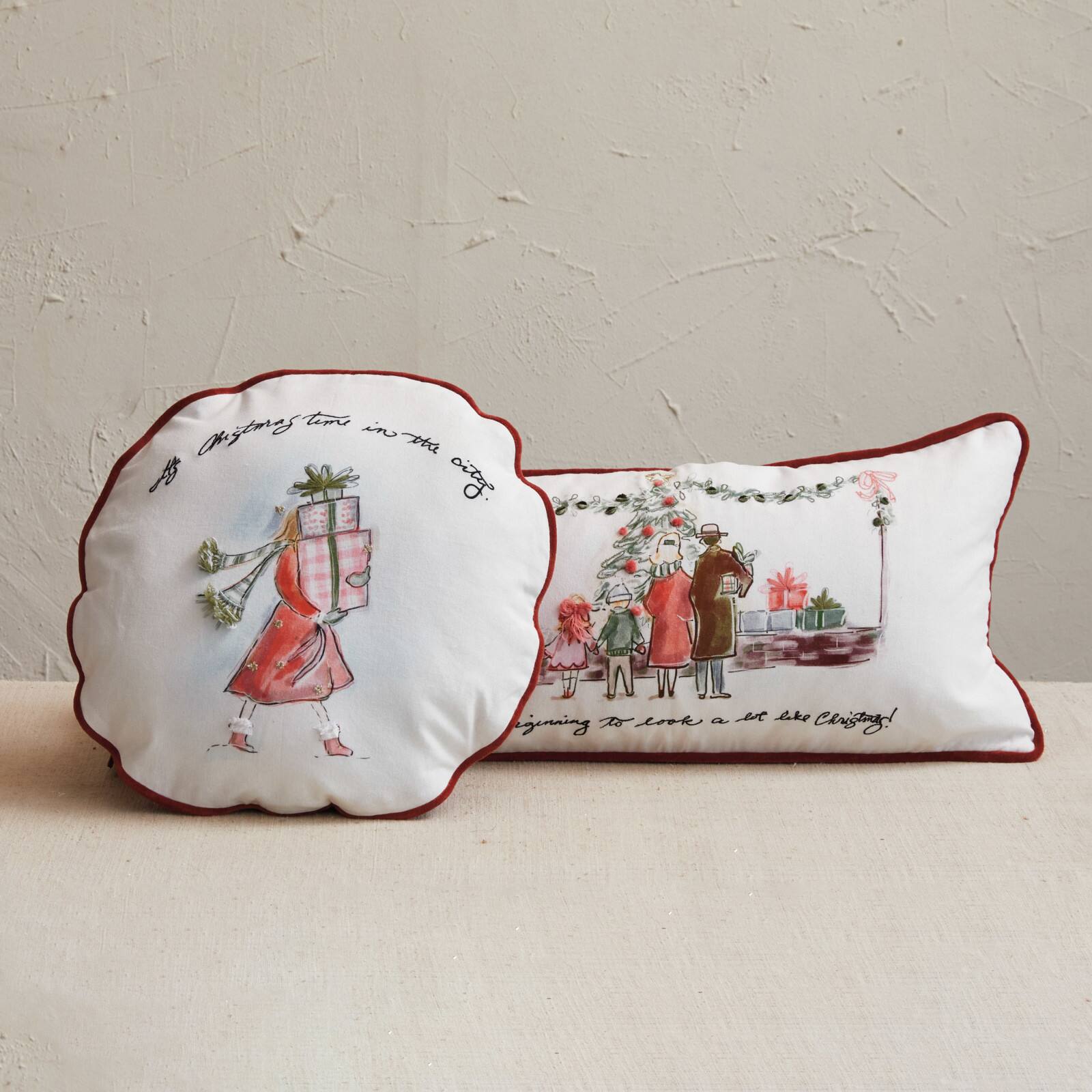 Hello Honey® 24" x 12" Cotton Printed Lumbar Pillow with Family, Piping & Velvet Back