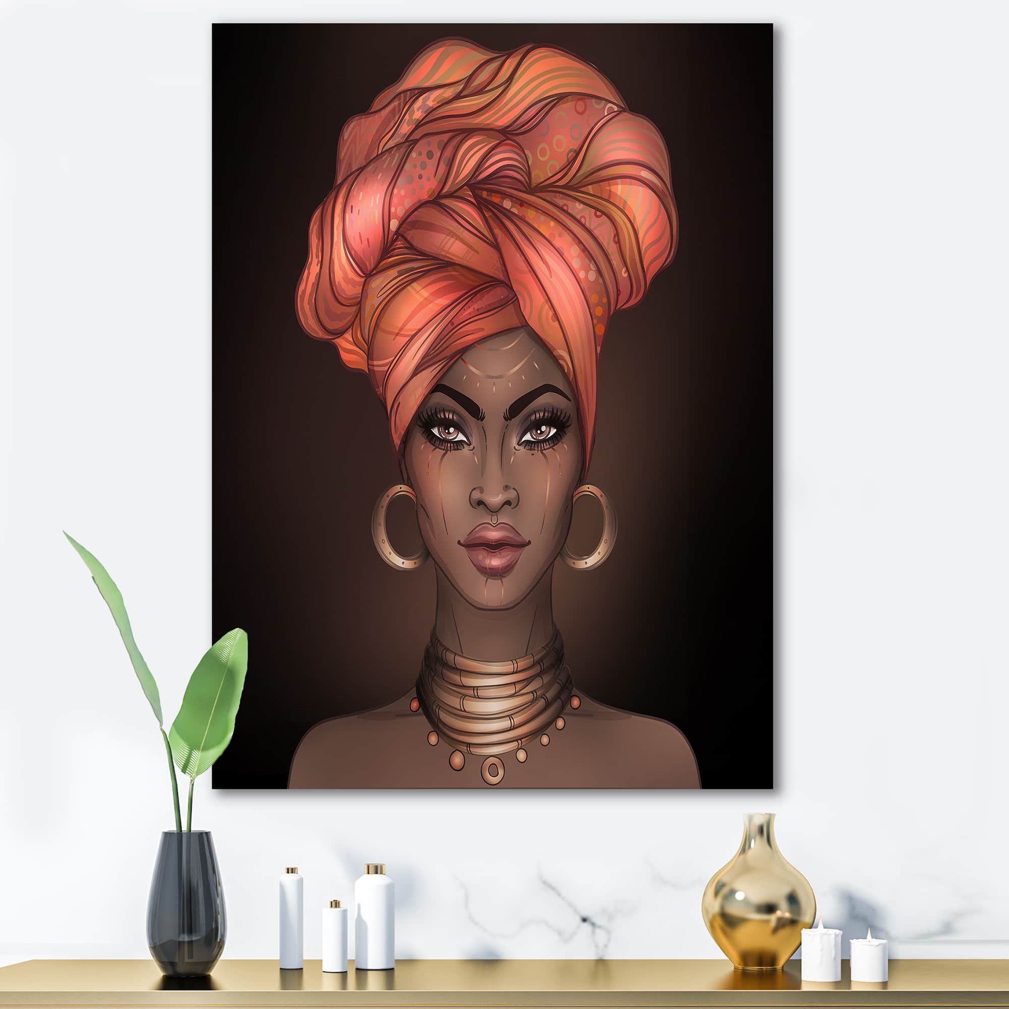 Designart - African American Woman with Turban V - Modern Canvas Wall Art Print