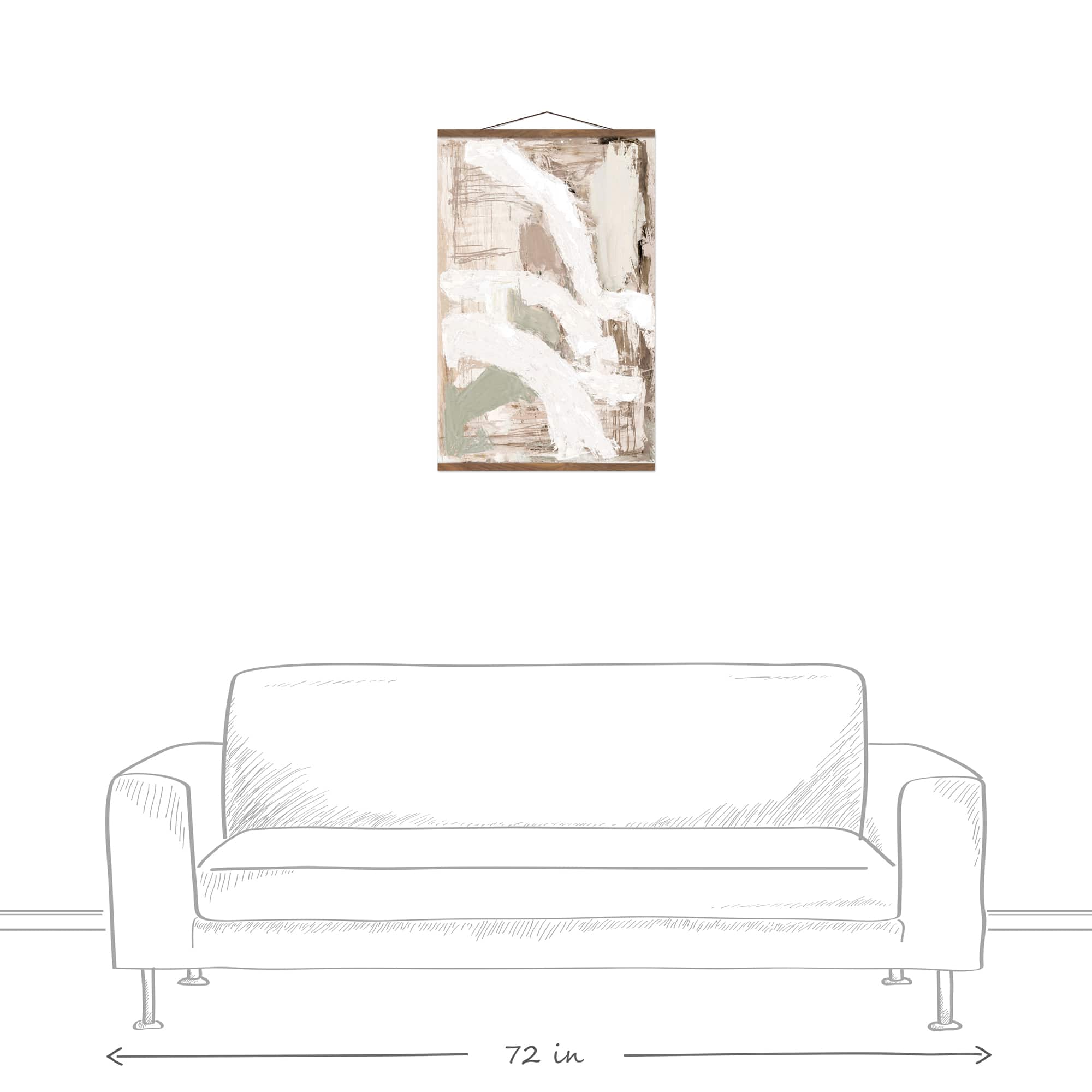 Neutral Painterly Abstract 20" x 30" Teak Hanging Canvas