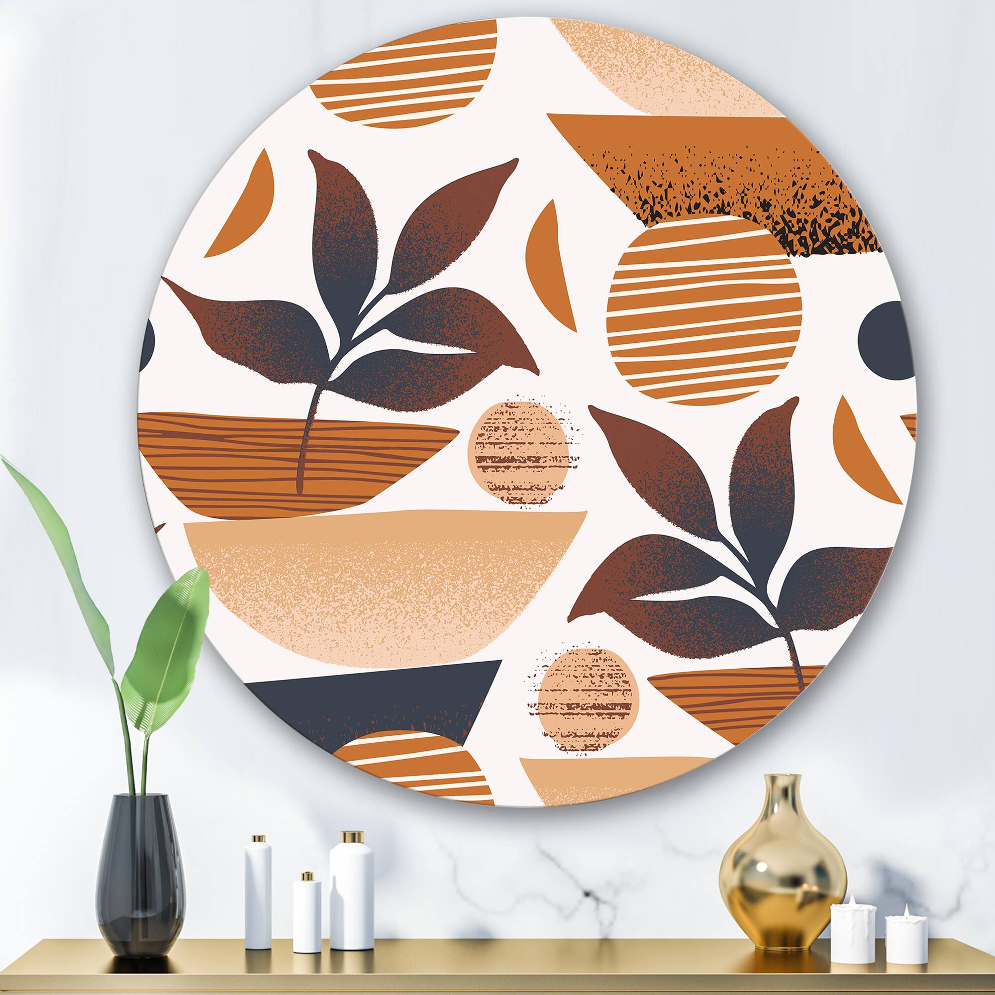 Designart - Tropical Leaf Silhouettes and Shapes I - Modern Metal Circle Wall Art