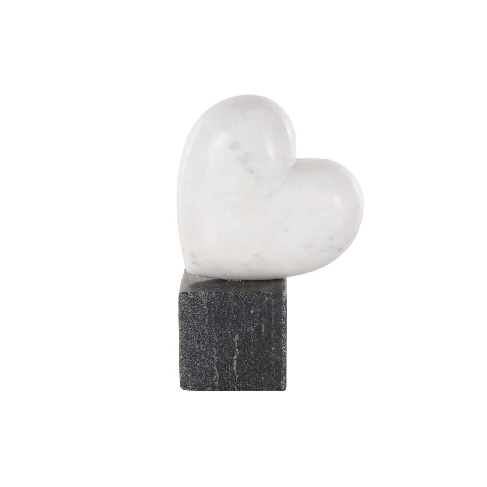 8.5" White & Black Marble Heart Slanted Sculpture with Block Base