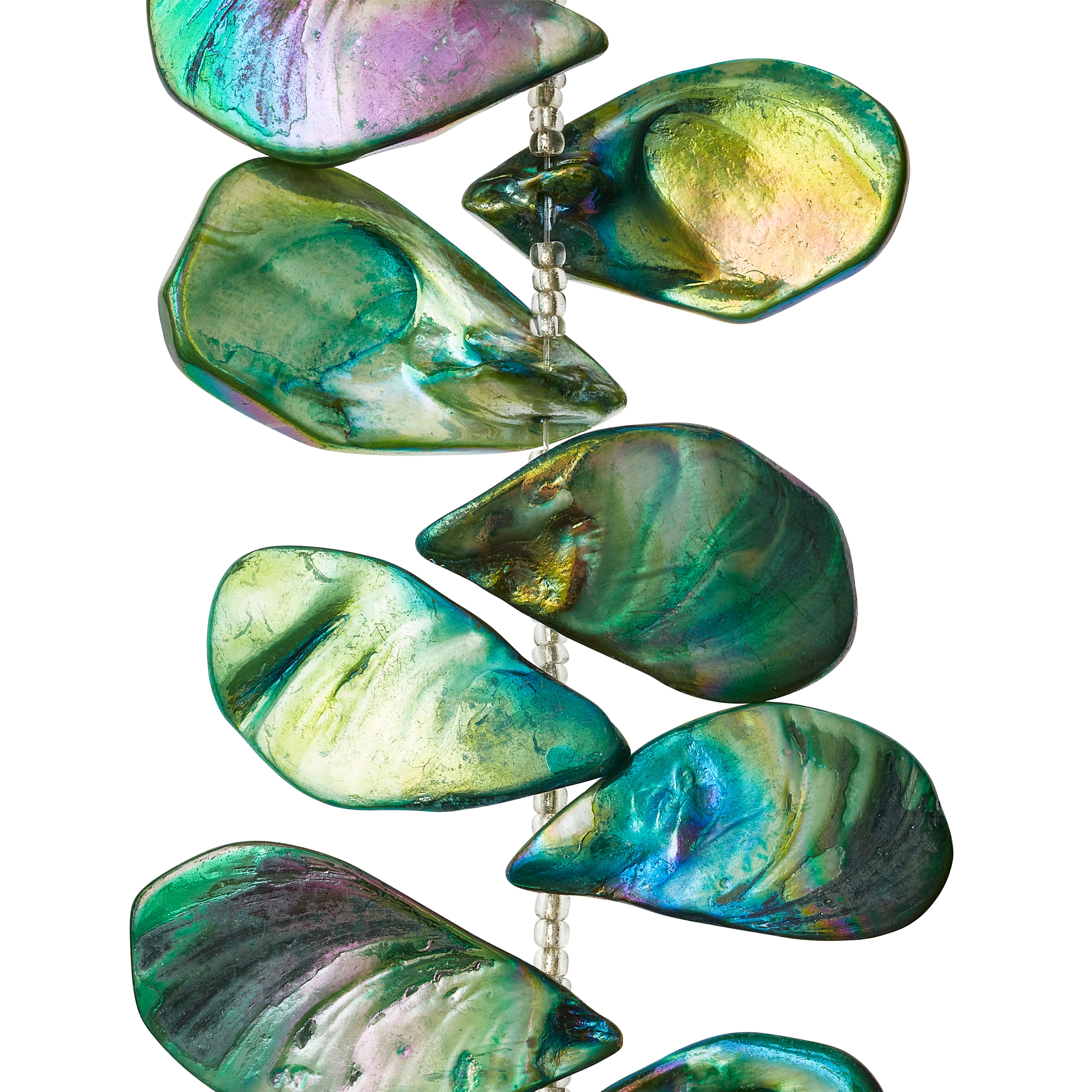 12 Pack: Green Aurora Borealis Shell Teardrop Beads, 32mm by Bead Landing™