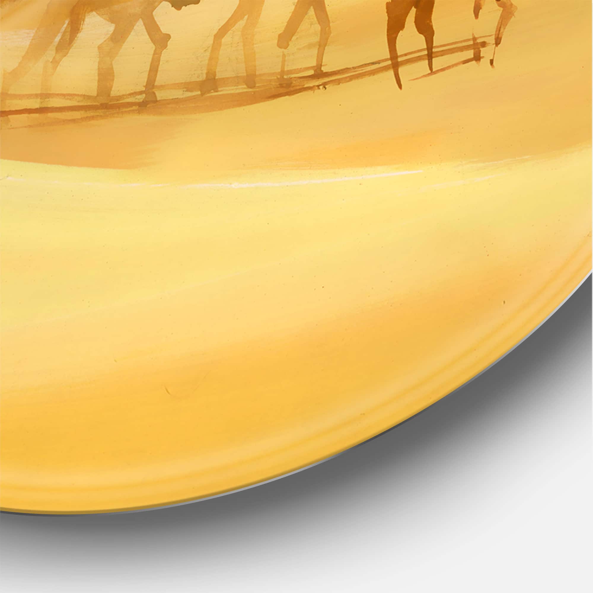 Designart - Camels In Desert - Farmhouse Metal Circle Wall Art