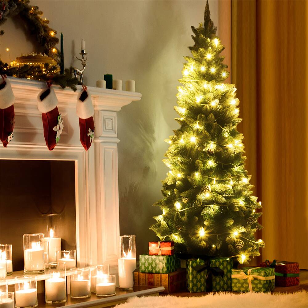 Costway 6ft. Unlit Snow Flocked Pencil Artificial Christmas Tree