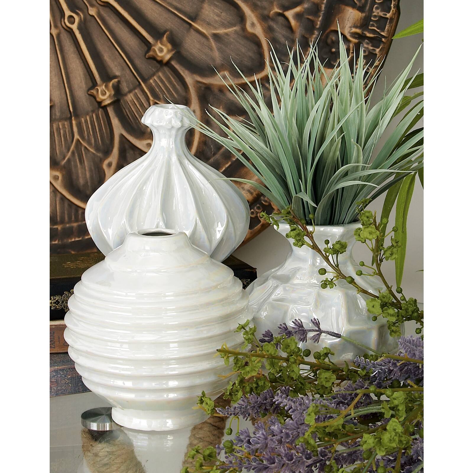 White Stoneware Modern Vase Set