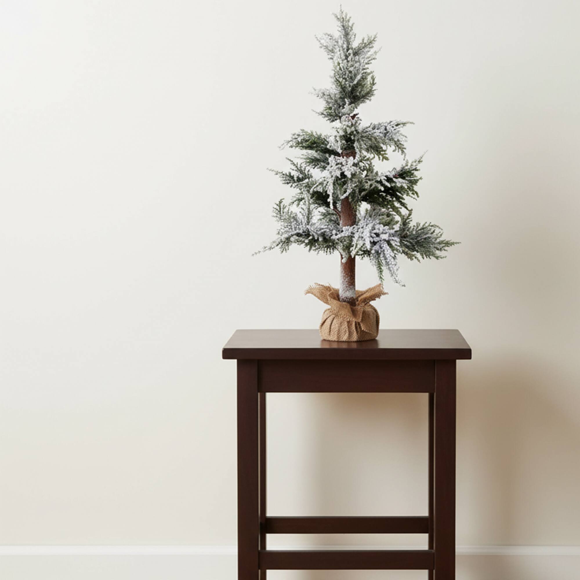 Northlight 35.25" Unlit Heavily Flocked Pine Christmas Tree in Natural Jute Base