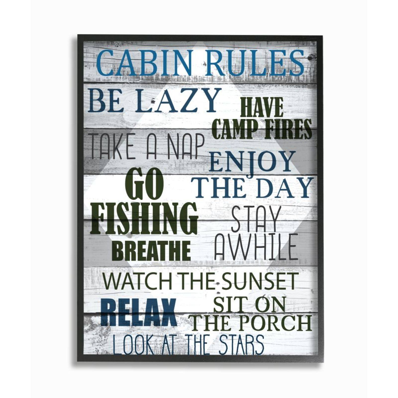 Stupell Industries Green, Black & Blue Cabin Rules Phrases Black Framed Wall Art