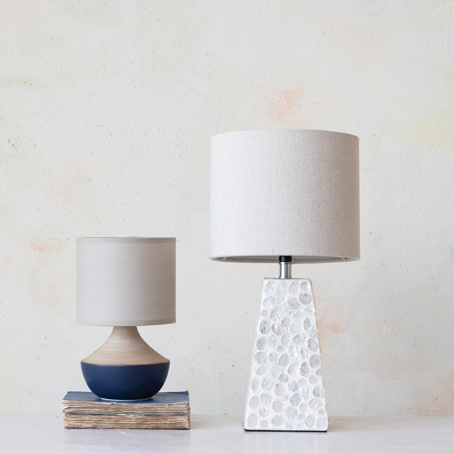 Hello Honey® 9.25" Black & Beige Portable Stoneware Table Lamp with Linen Shade