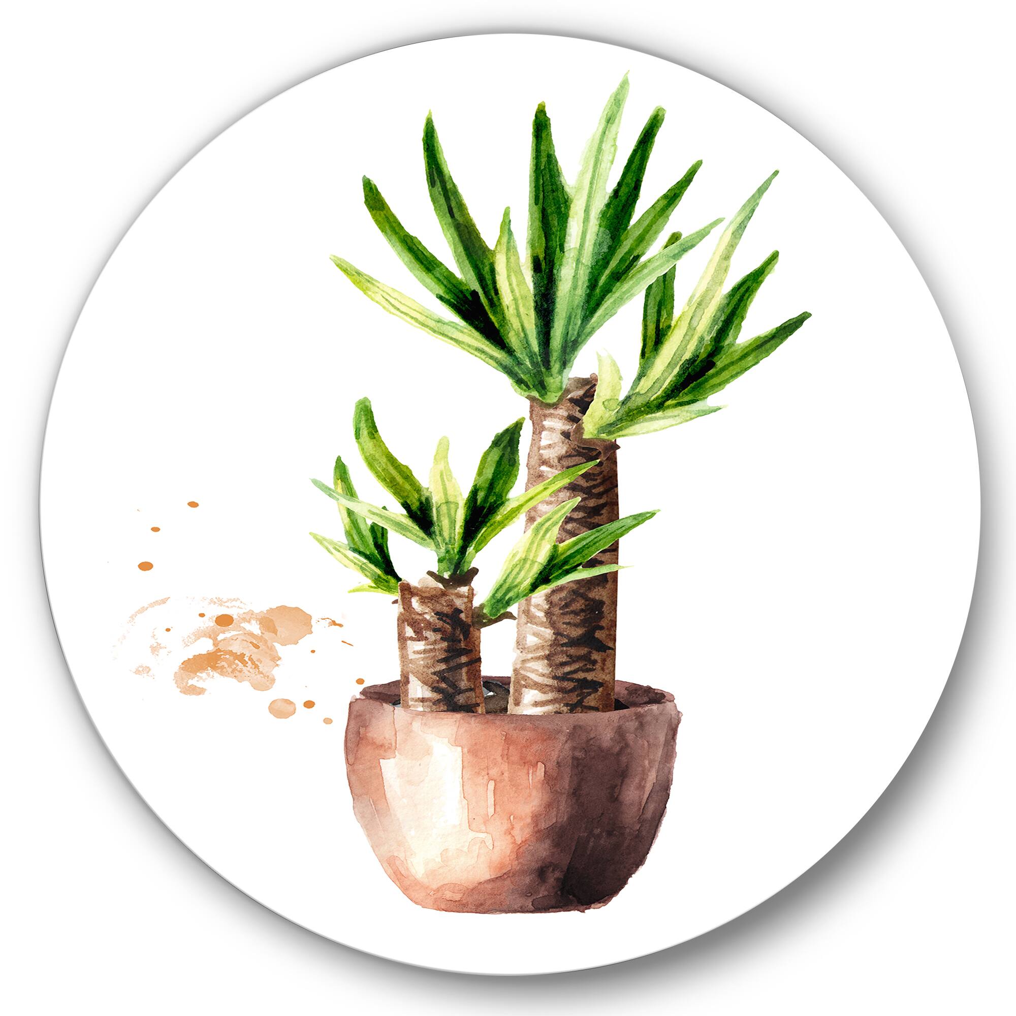 Designart - Yucca Tree In The Ceramic Flower Pot - Traditional Metal Circle Wall Art