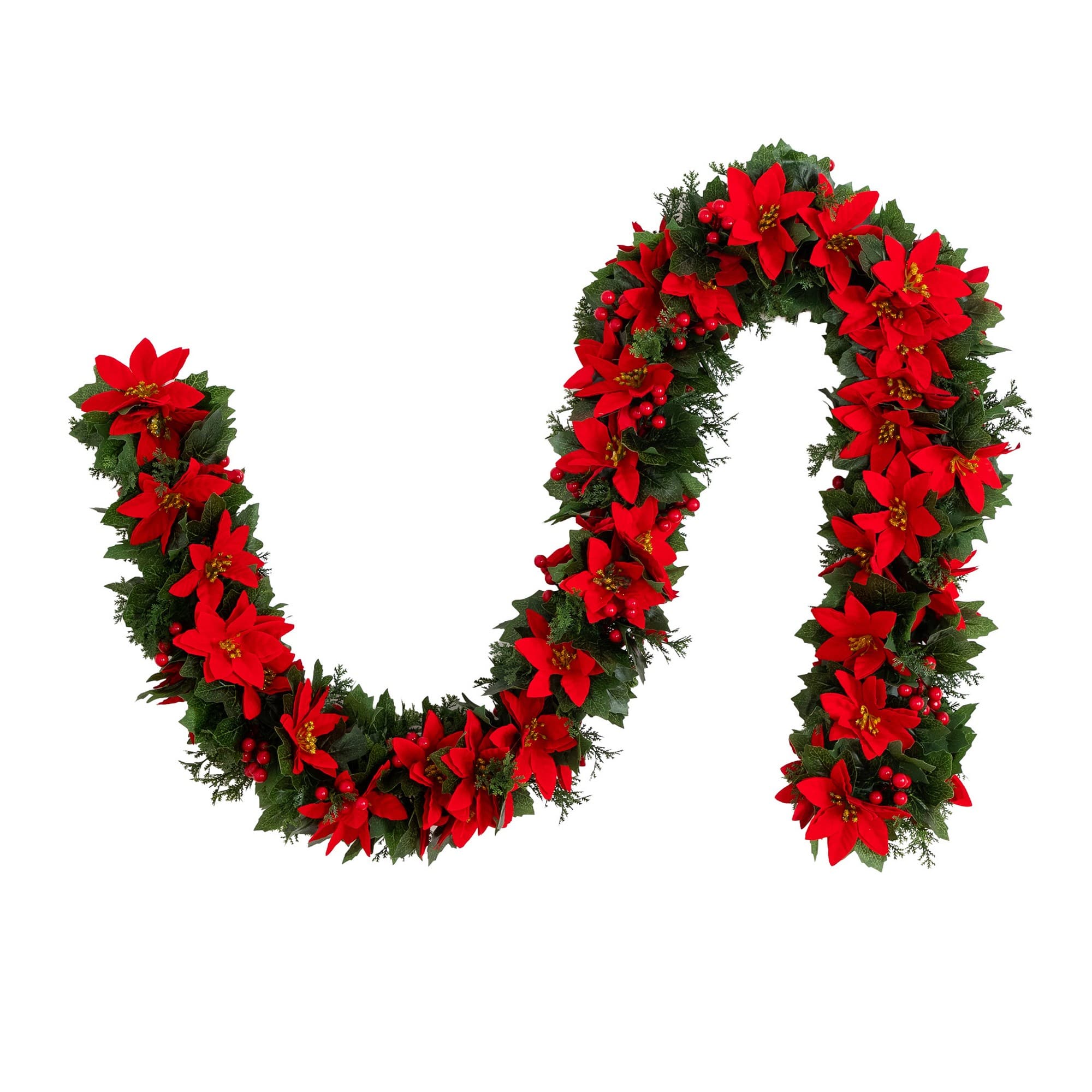 6Ft UV Resistant Artificial Christmas Poinsettia & Berries Garland By Nearly Natural in Green/Red | 6 ft | Michaels®