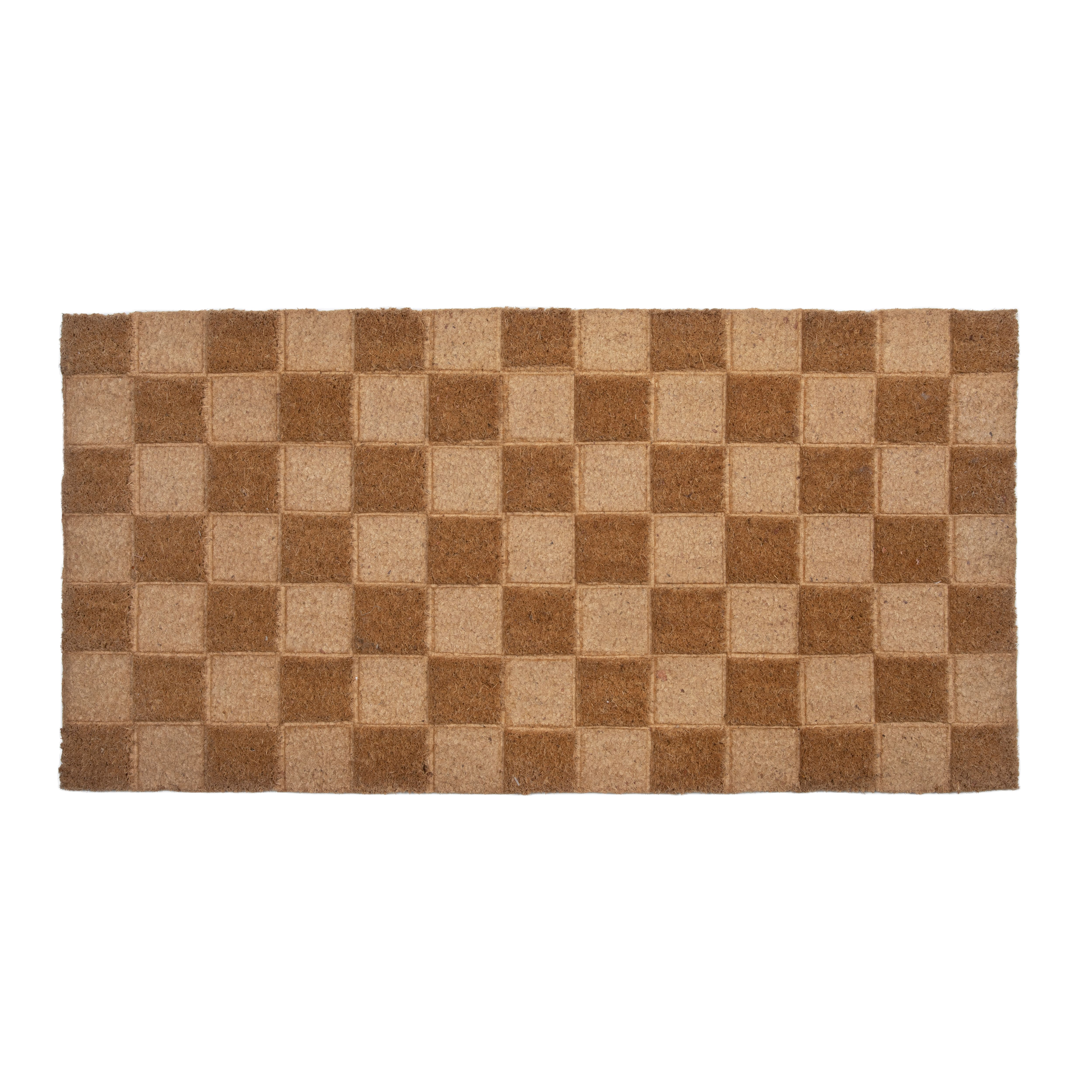 Hello Honey® Natural Checkerboard Print Engraved Coir Doormat