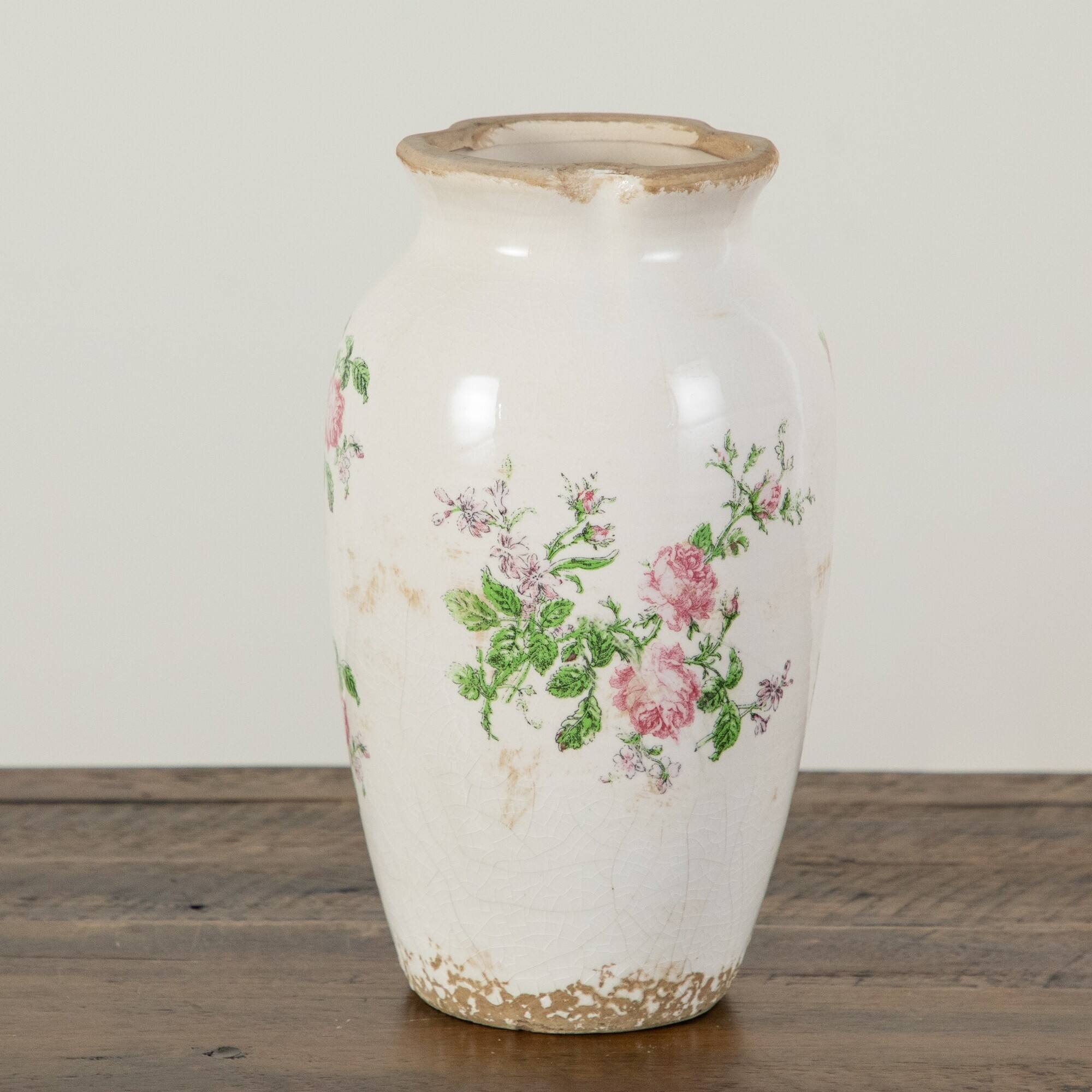 Nearly Natural 10.5" Floral Print Tuscan Ceramic Scroll Urn