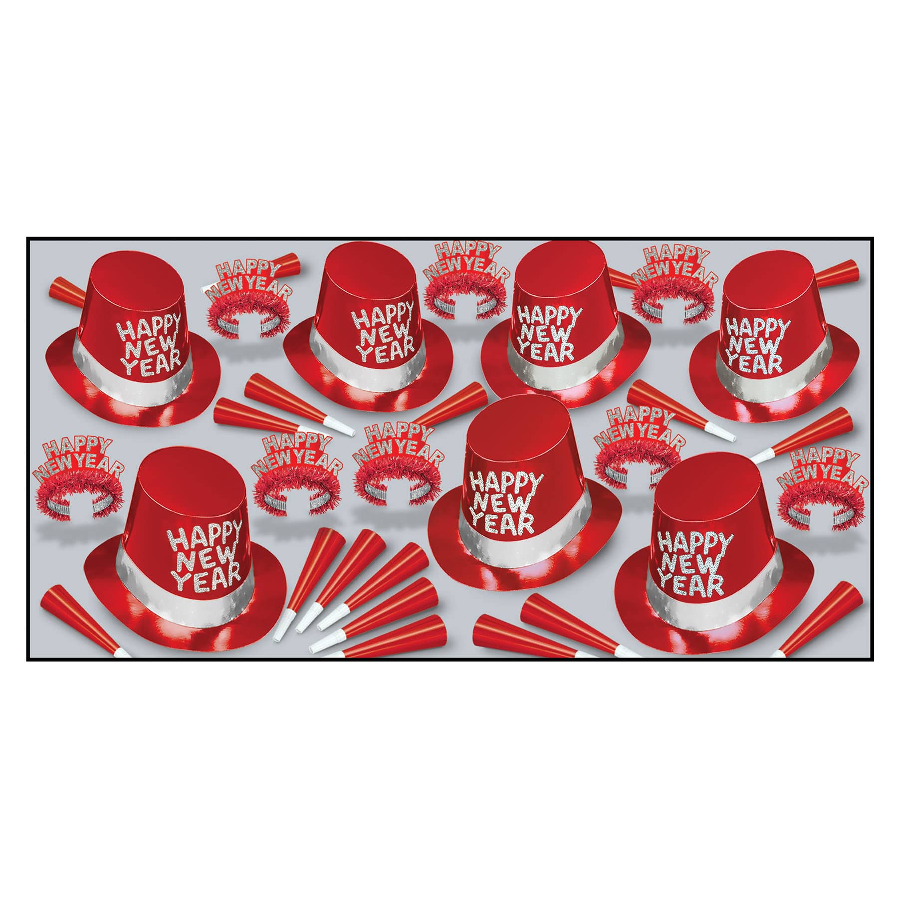 Beistle Red & Silver New Year Simply Party Favor Kit for 50