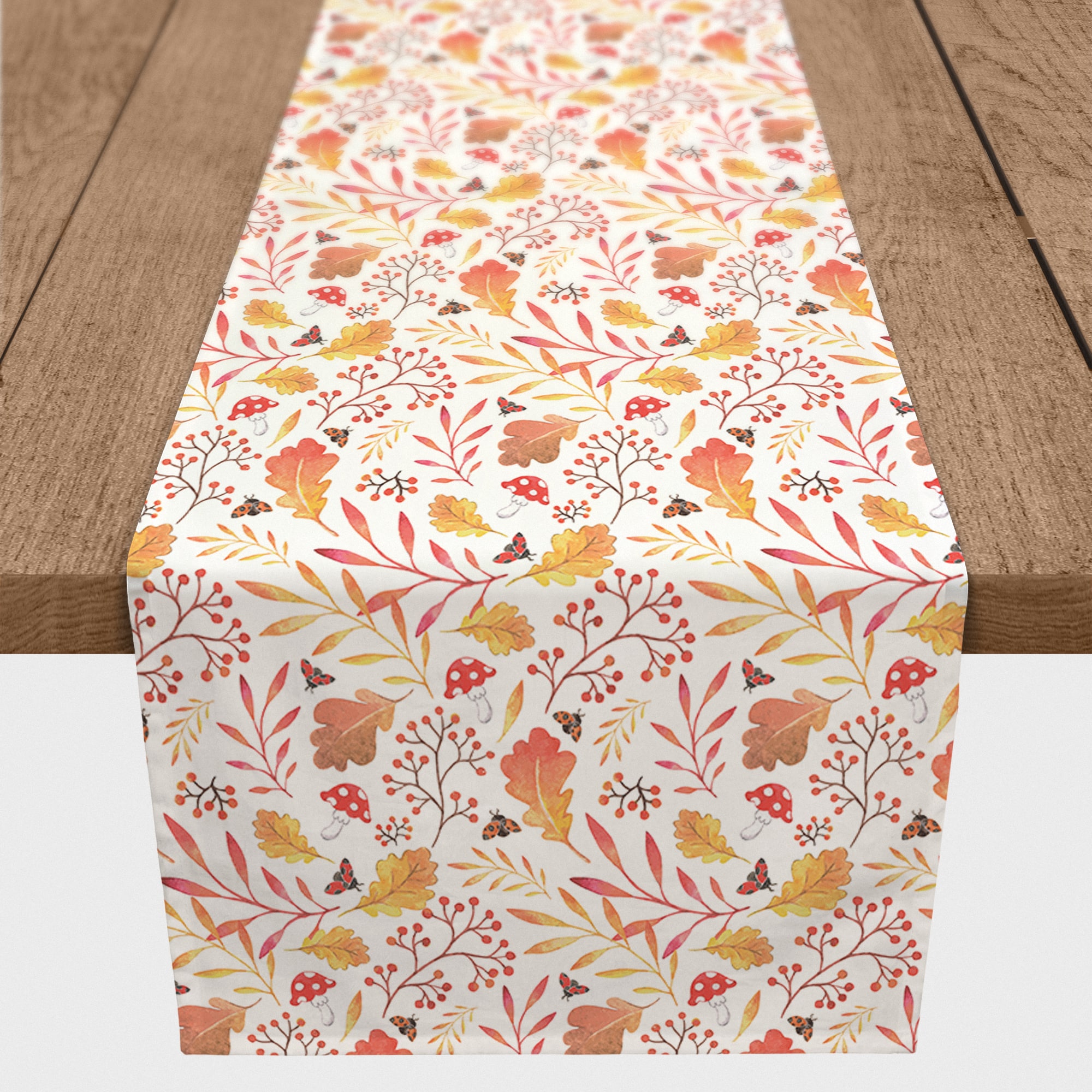 72" Watercolor Fall Leaves Poly Twill Table Runner