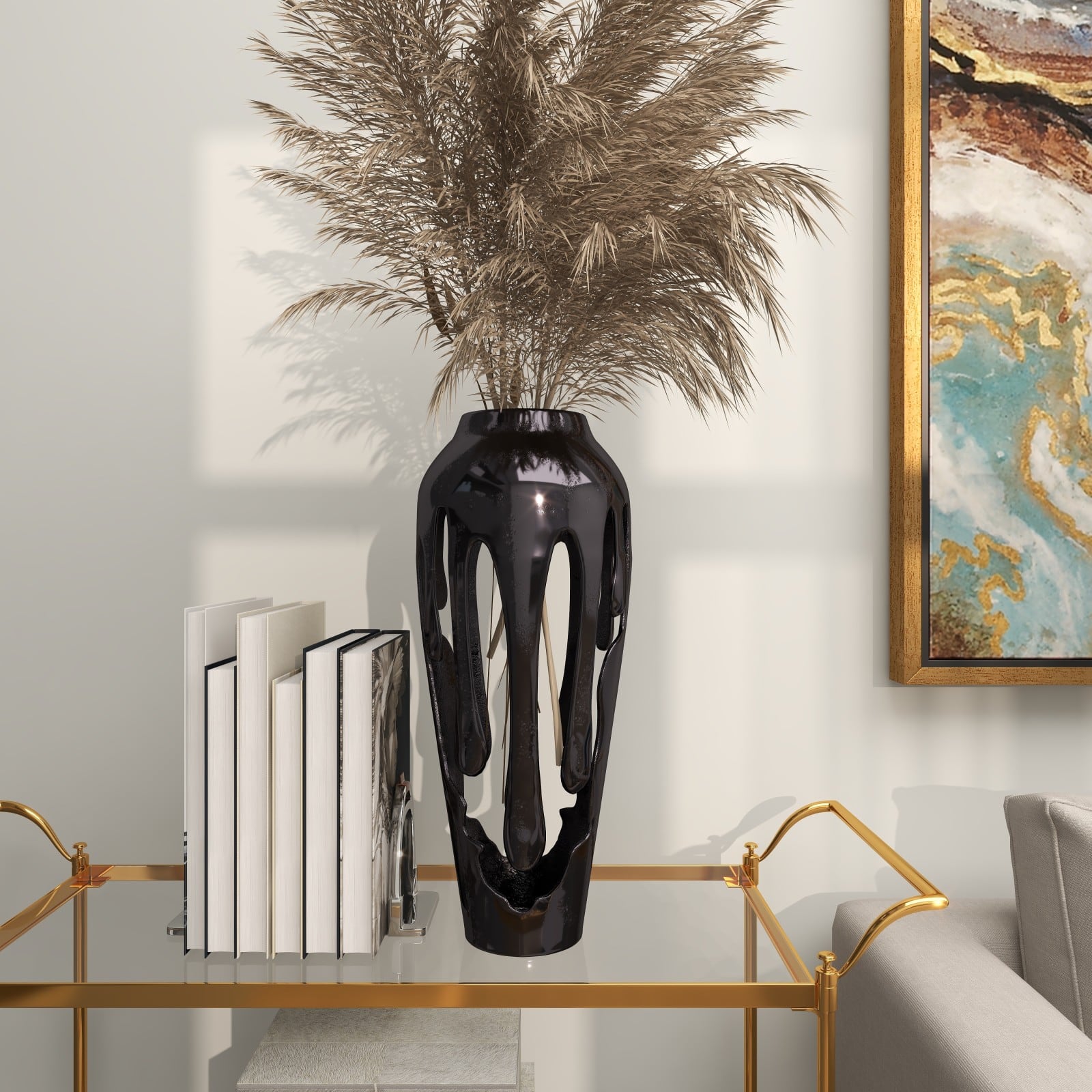 19" Black Aluminum Drip Vase with Melting Designed Body